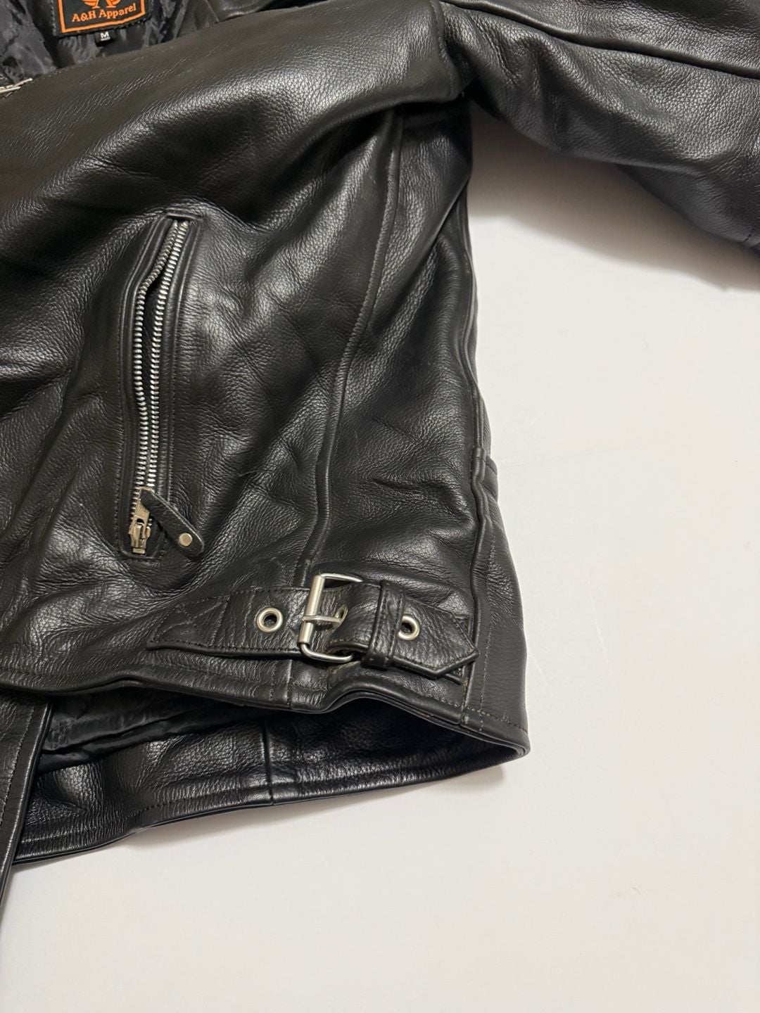 A&H Apparel Motorcycle Jacket Size M Black Leather Biker 6