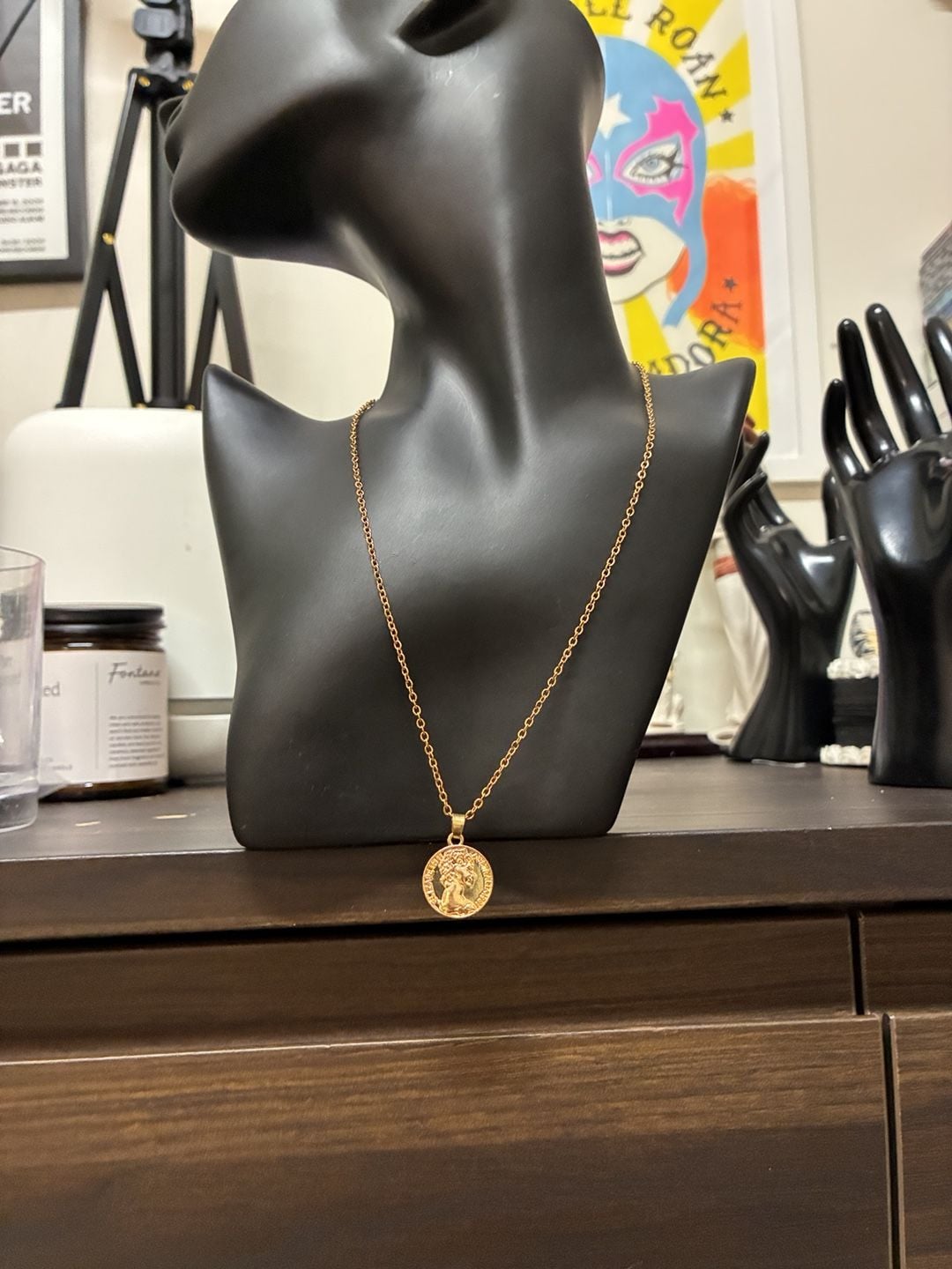 Upcycled Stainless Steel Gold Tone Coin Pendant Necklace Elizabeth II Australia 2