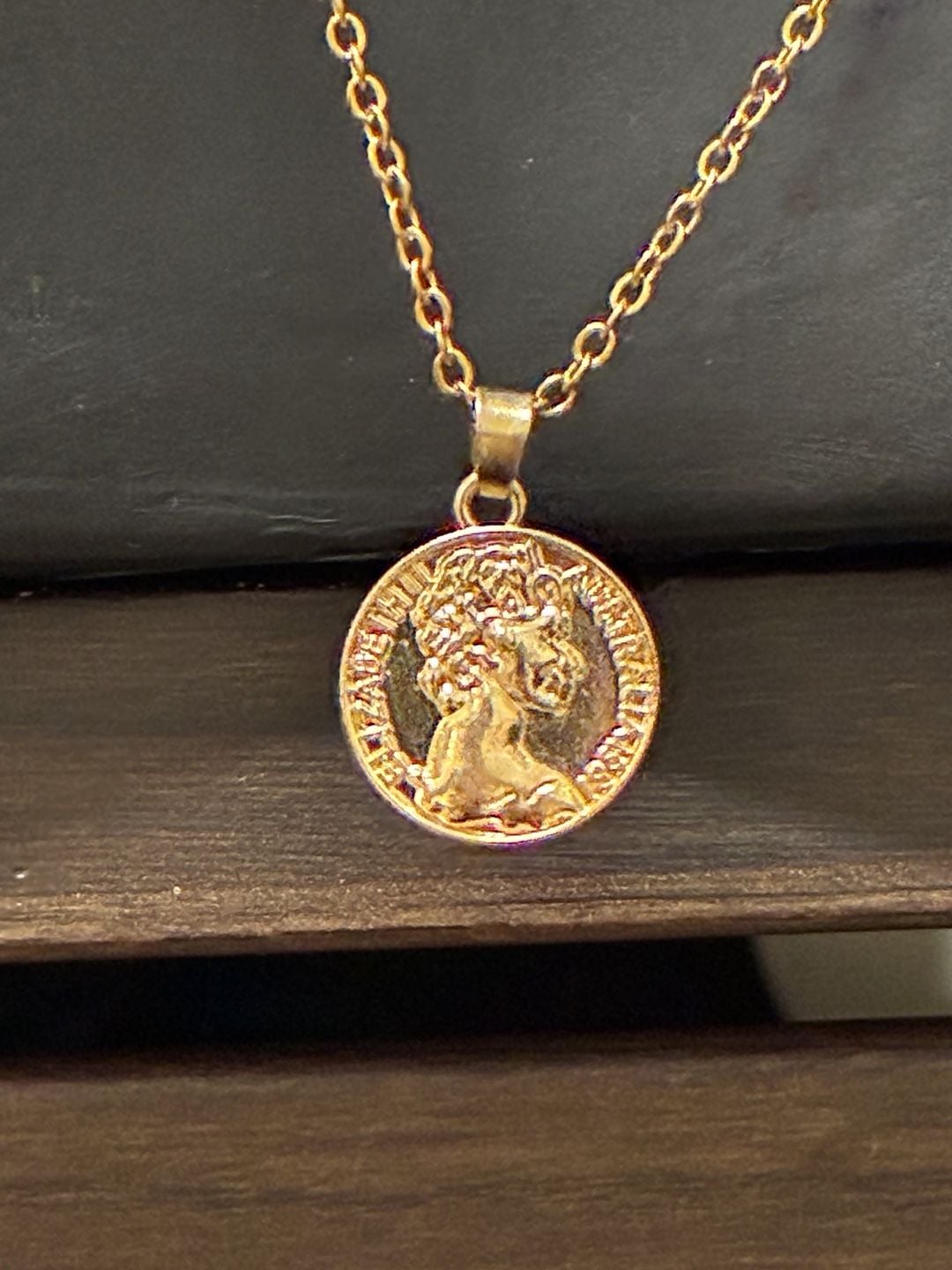 Upcycled Stainless Steel Gold Tone Coin Pendant Necklace Elizabeth II Australia 3