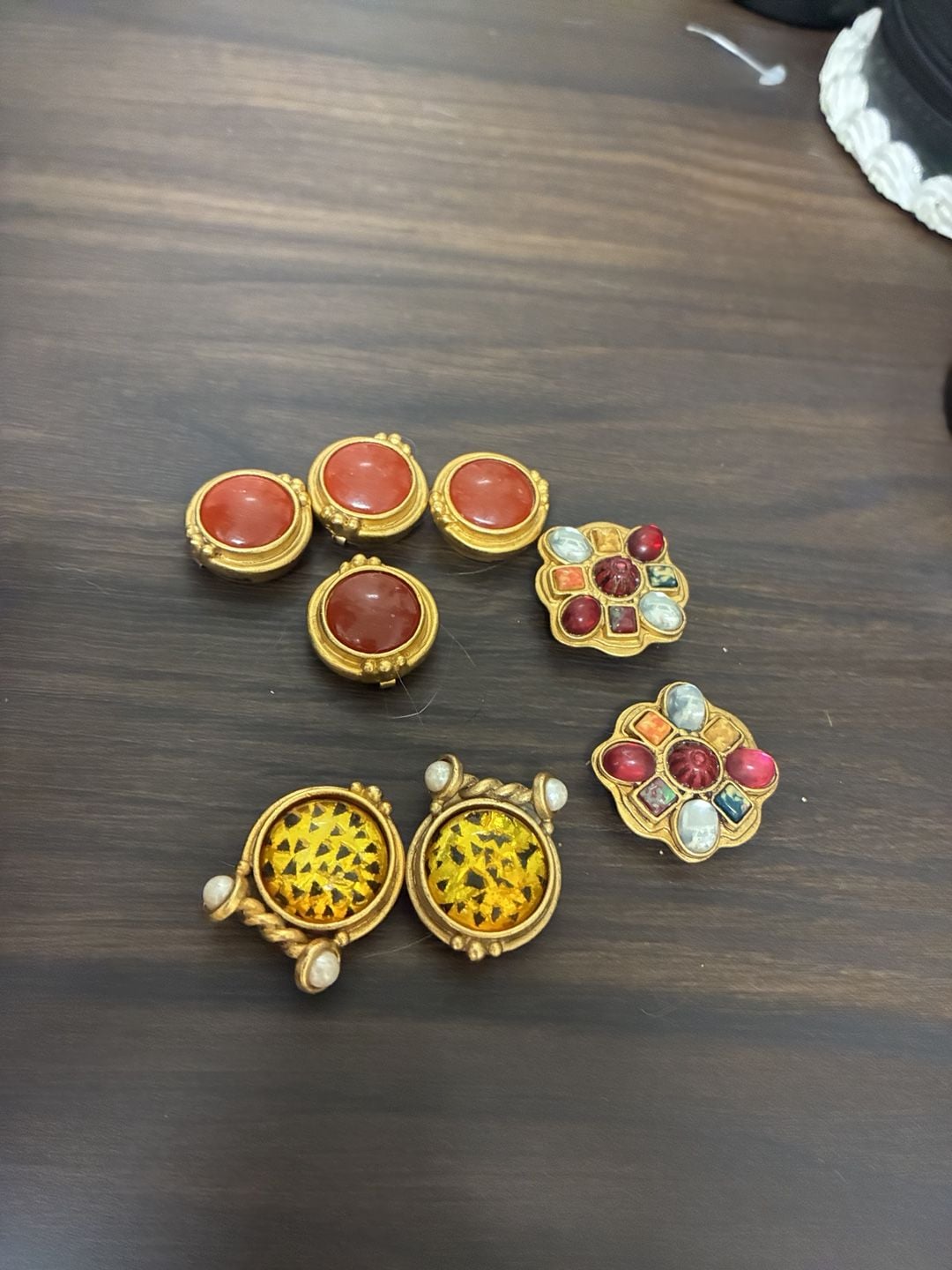 Vintage Designer Gold Tone Shank Button Lot Gemstone Glass 8-Piece Set 1