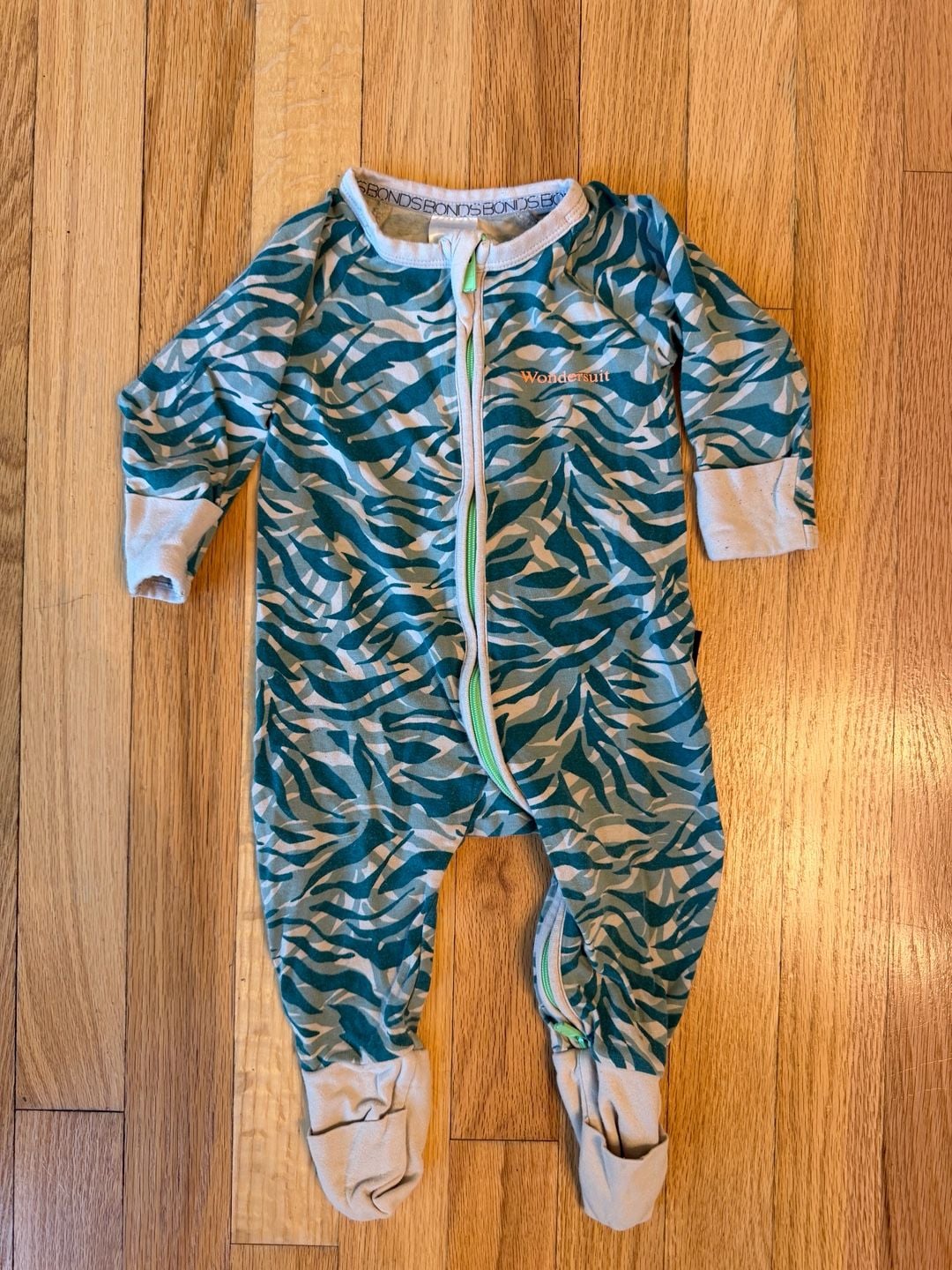 Bonds Wondersuit Size 3-6Mths Teal Zebra Print Zip Romper 2
