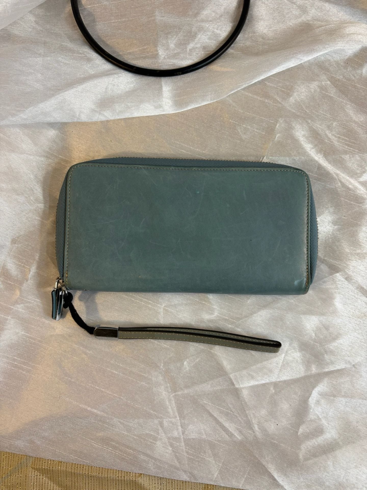 Leather Zip Around Wallet Wristlet Blue Green 2