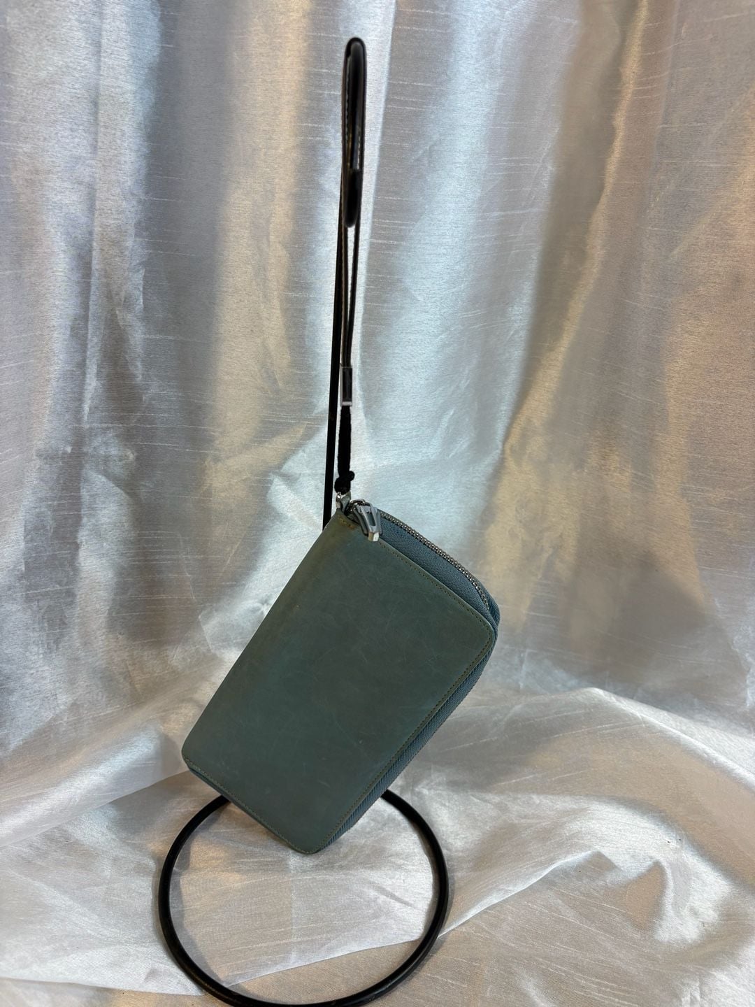 Leather Zip Around Wallet Wristlet Blue Green 4