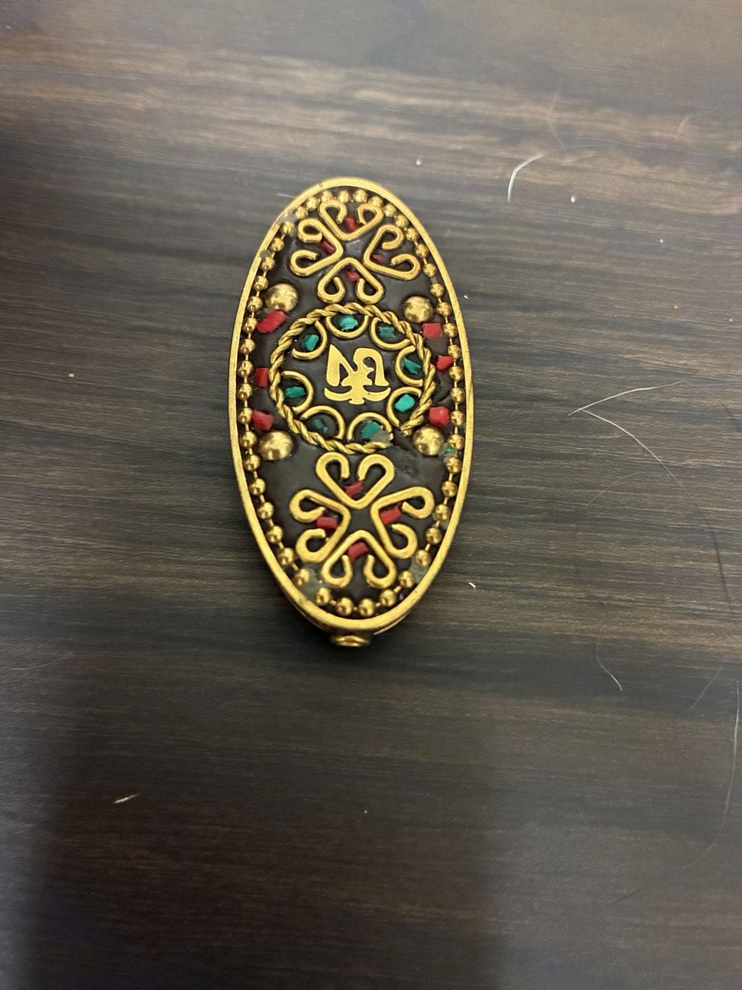Tibetan Brass Oval Ornate Decorative Amulet 2
