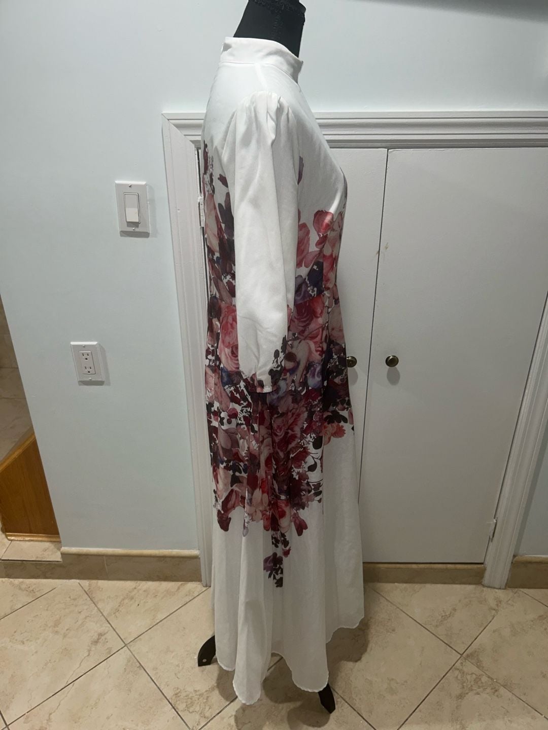 Floral Print Long Sleeve Maxi Dress White 4