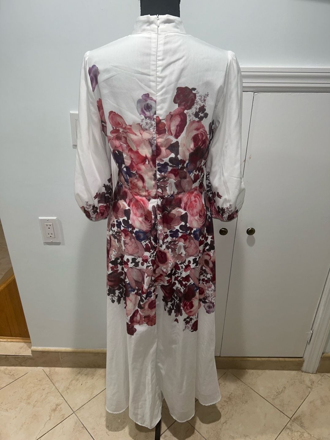 Floral Print Long Sleeve Maxi Dress White 3