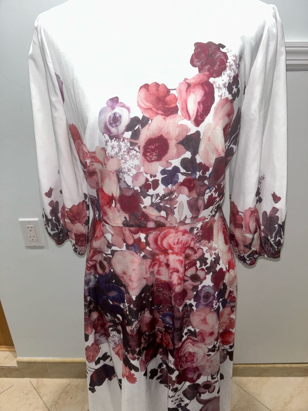 Floral Print Long Sleeve Maxi Dress White 6