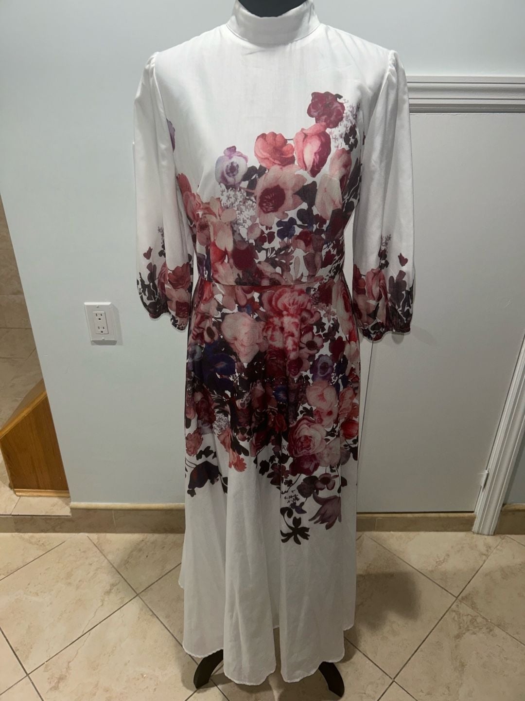 Floral Print Long Sleeve Maxi Dress White 7