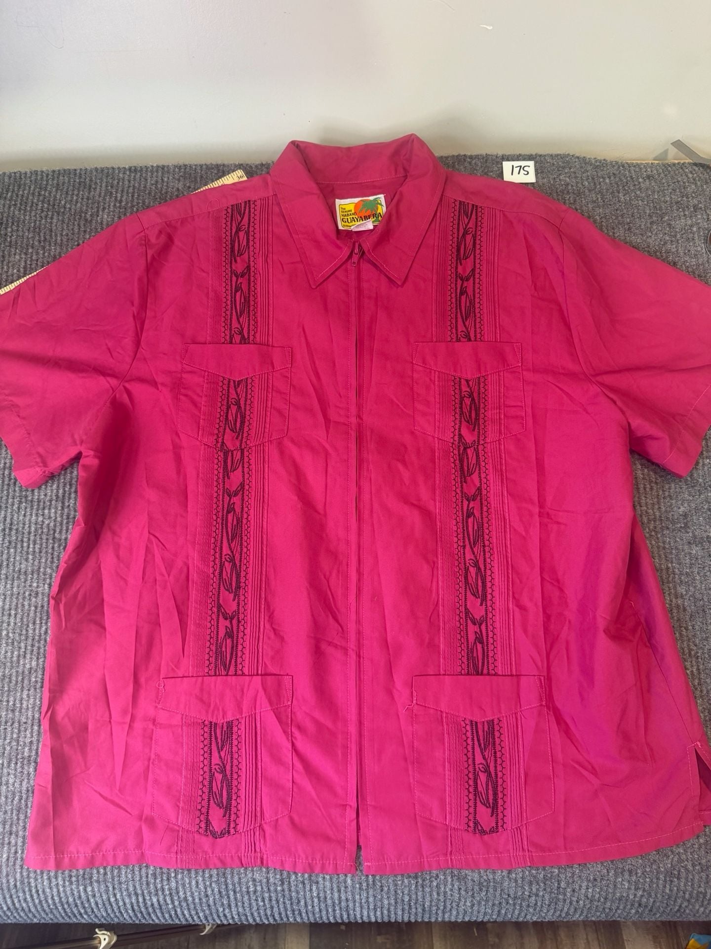 The Genuine Habano Guayabera Zip Front Shirt Size XL Magenta 2