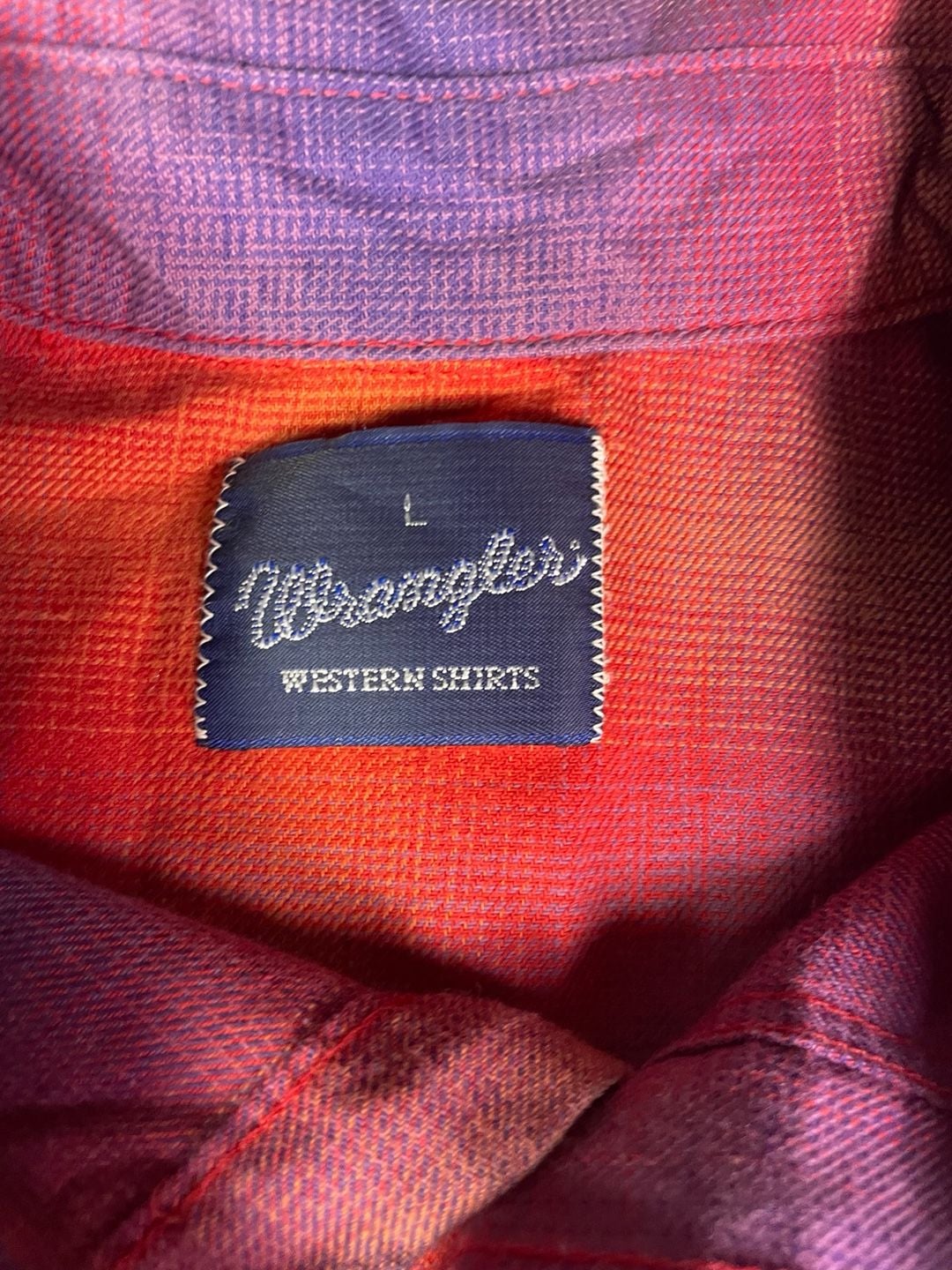 Wrangler Western Shirt Size L Orange Purple Sunset Ombre Long Sleeve 3