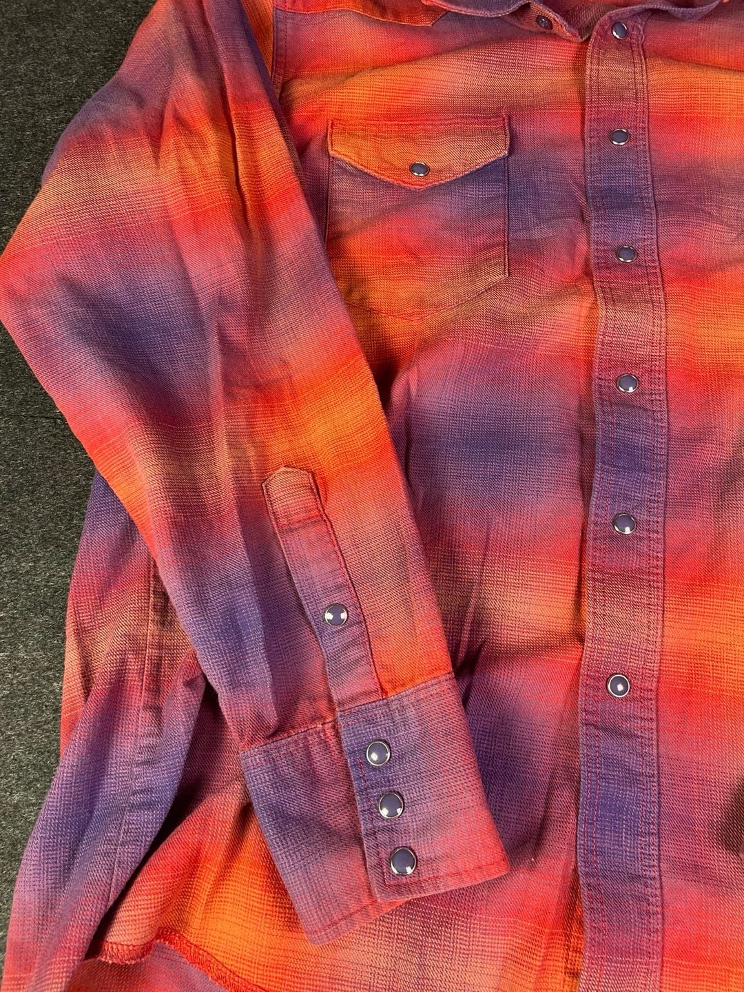 Wrangler Western Shirt Size L Orange Purple Sunset Ombre Long Sleeve 6