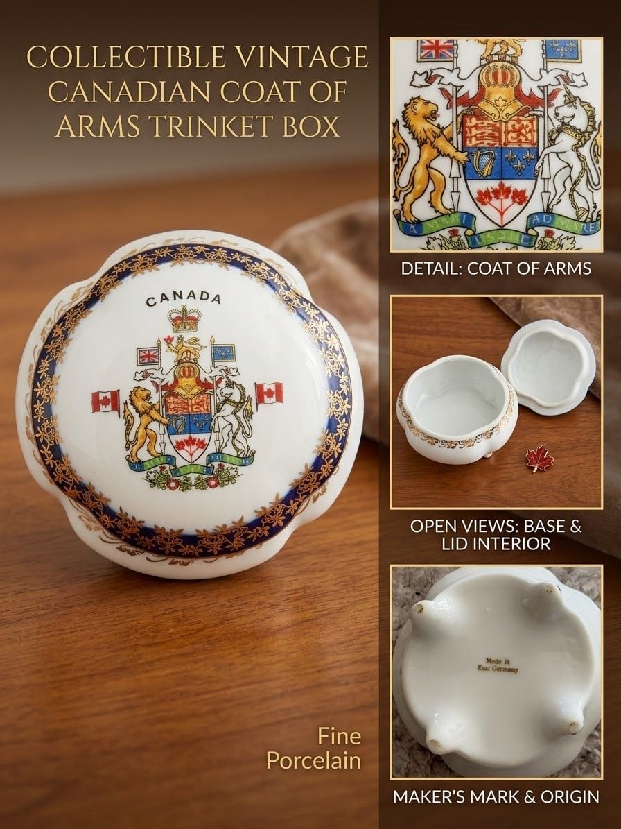 Collectible Vintage Canadian Coat of Arms Porcelain Trinket Box 1
