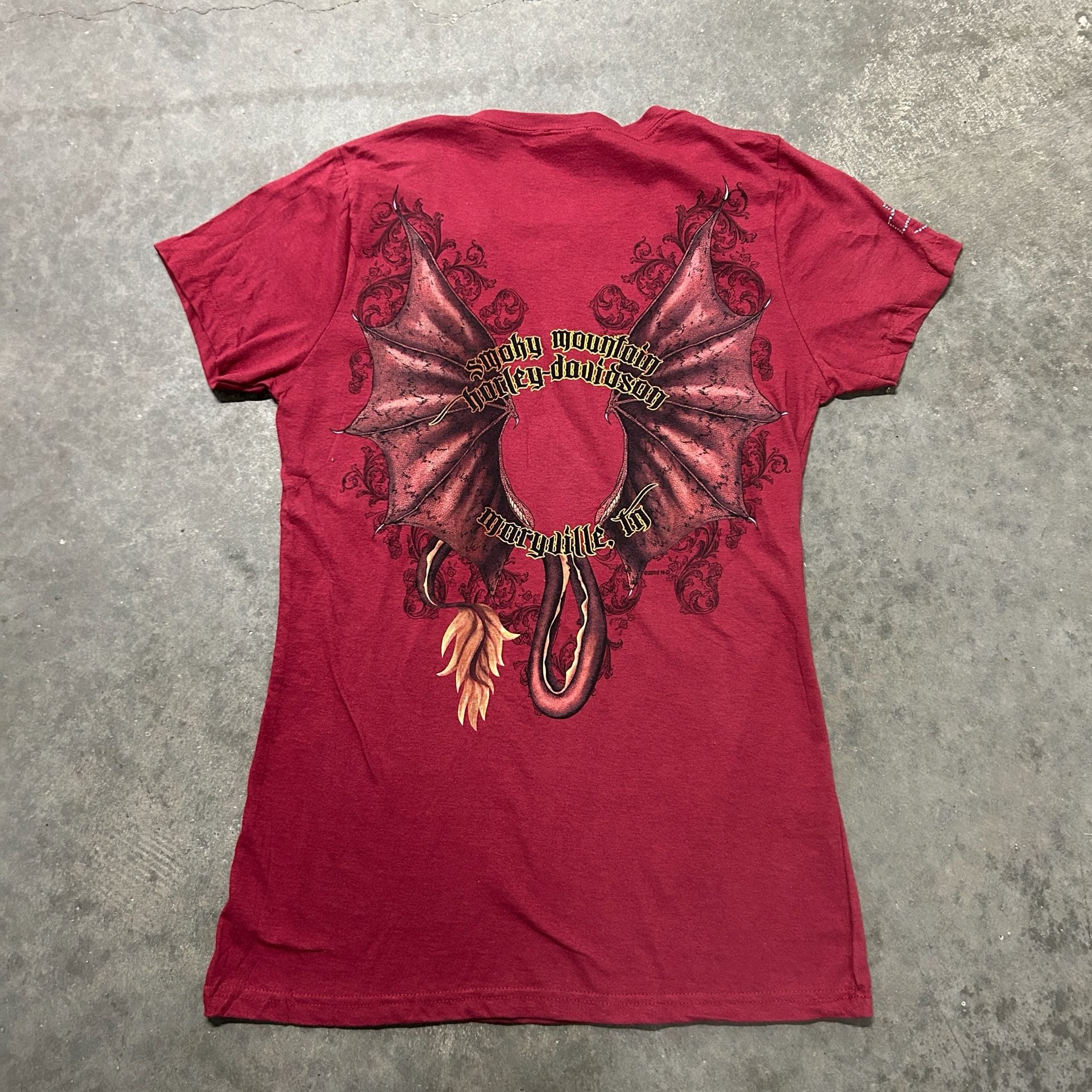 Harley Davidson XL Dragon Wings Burgundy Graphic Tee Smoky Mountain 3