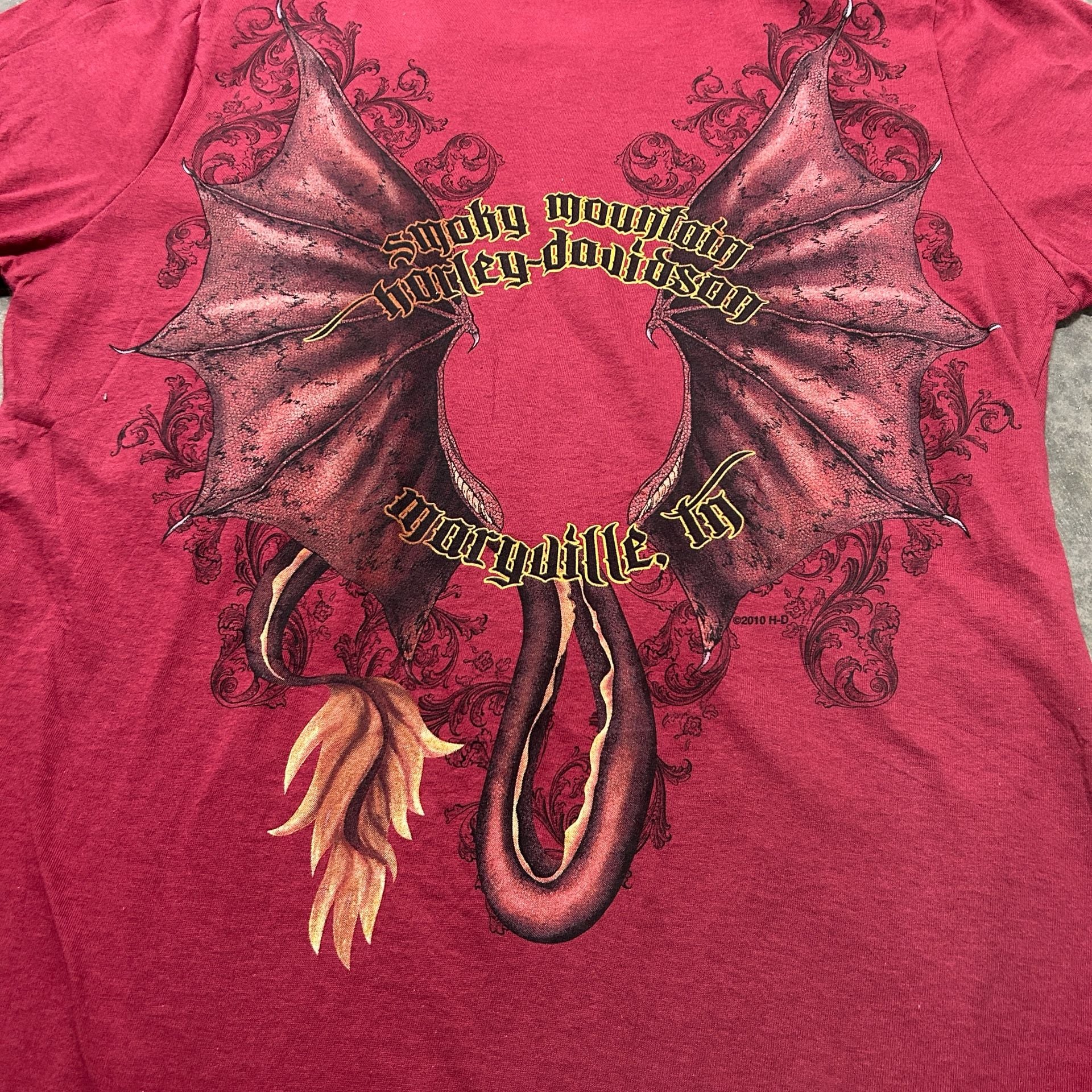 Harley Davidson XL Dragon Wings Burgundy Graphic Tee Smoky Mountain 4