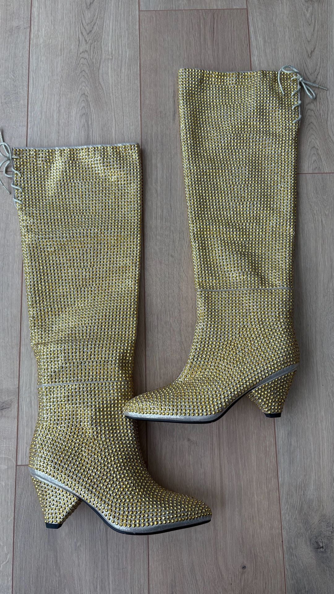Sparkling Crystal Knee High Gold Boots Women With... From ... 3