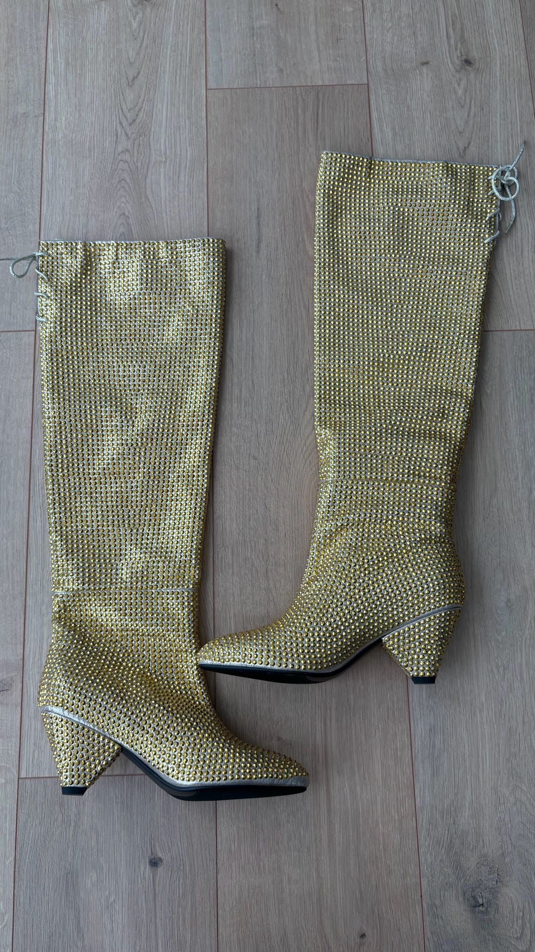Sparkling Crystal Knee High Gold Boots Women With... From ... 6
