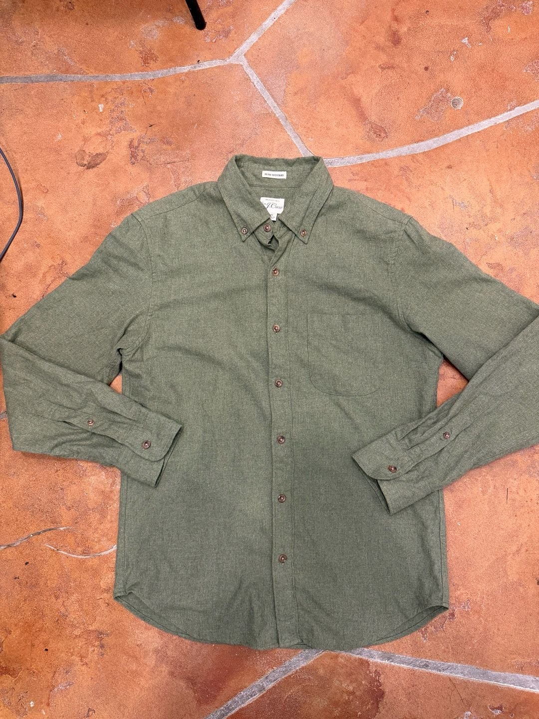 NWT J.Crew Slim Untucked Brushed Twill Long Sleeve Green Flannel Shirt 2