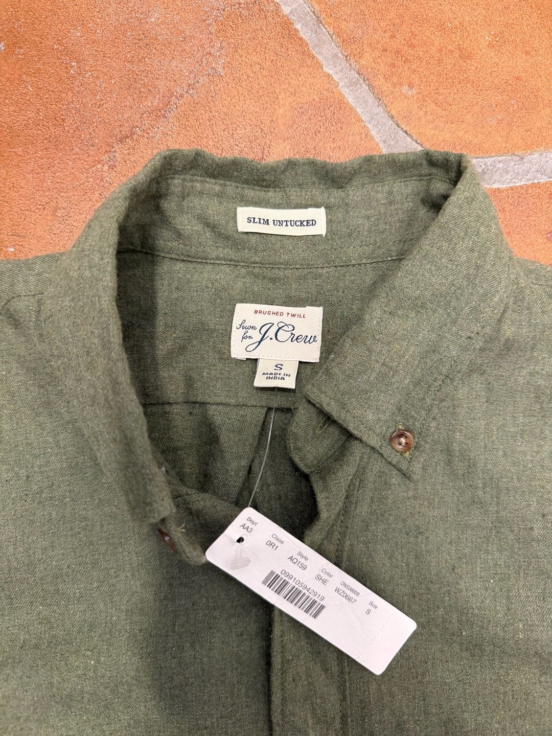 NWT J.Crew Slim Untucked Brushed Twill Long Sleeve Green Flannel Shirt 3