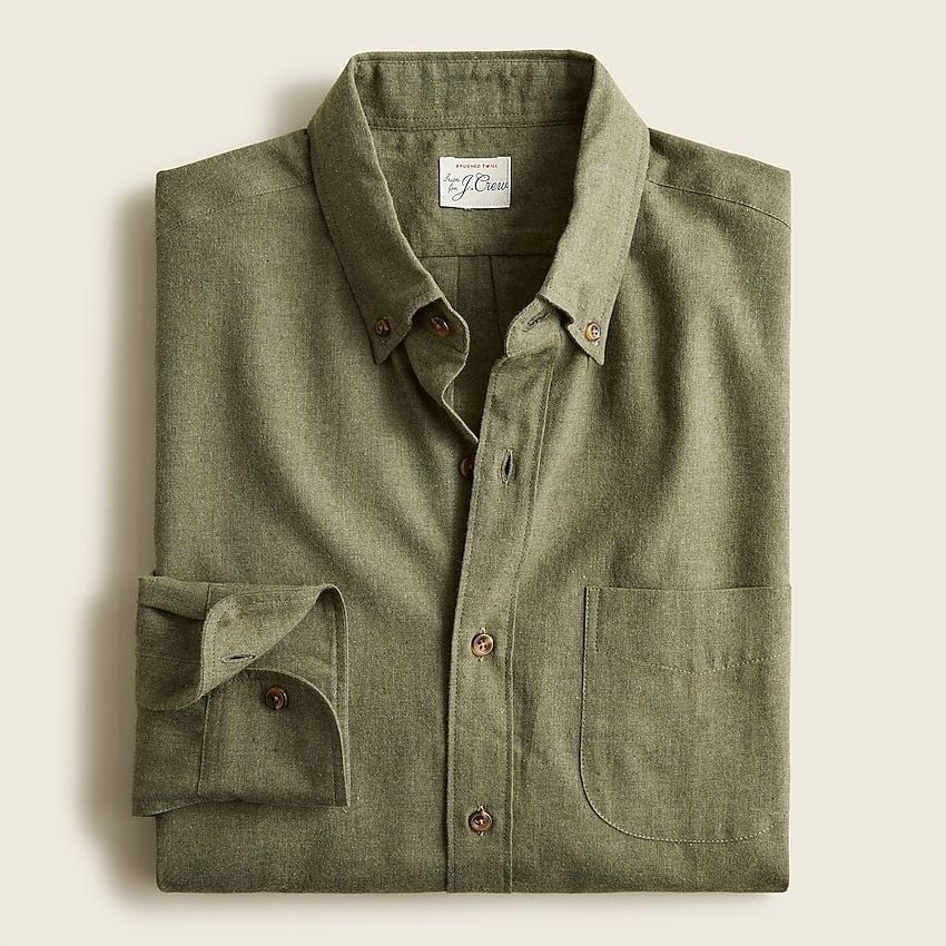 NWT J.Crew Slim Untucked Brushed Twill Long Sleeve Green Flannel Shirt 10