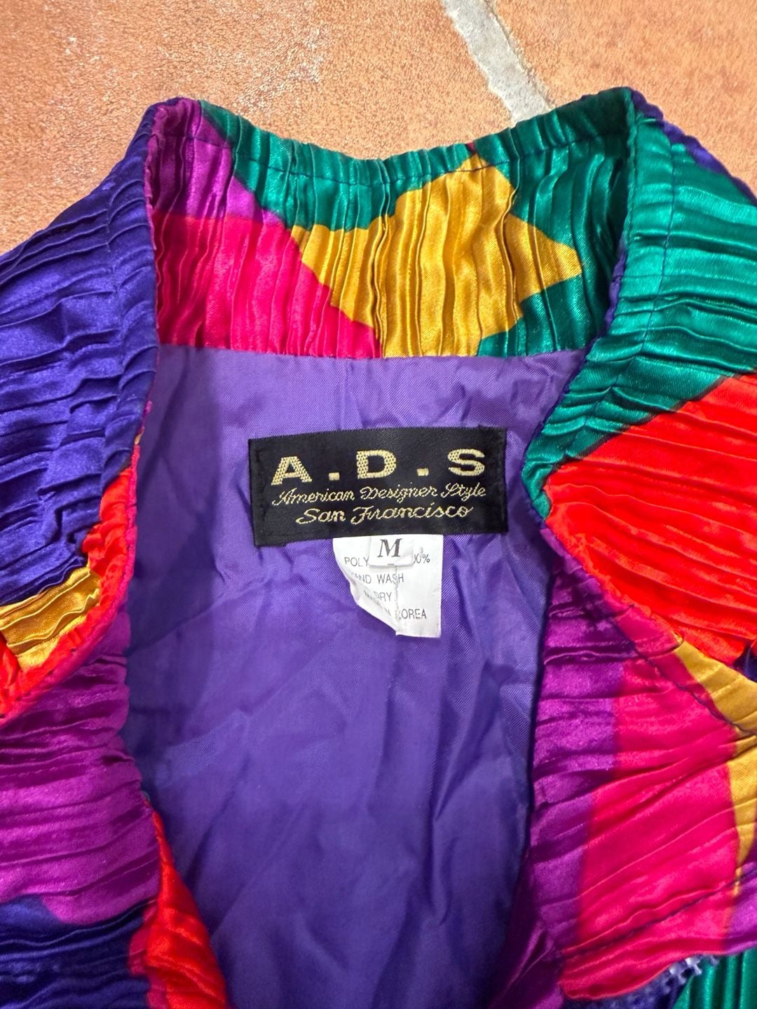 ADS Vintage 80s Pleated Geometric Bomber Jacket Size M 7