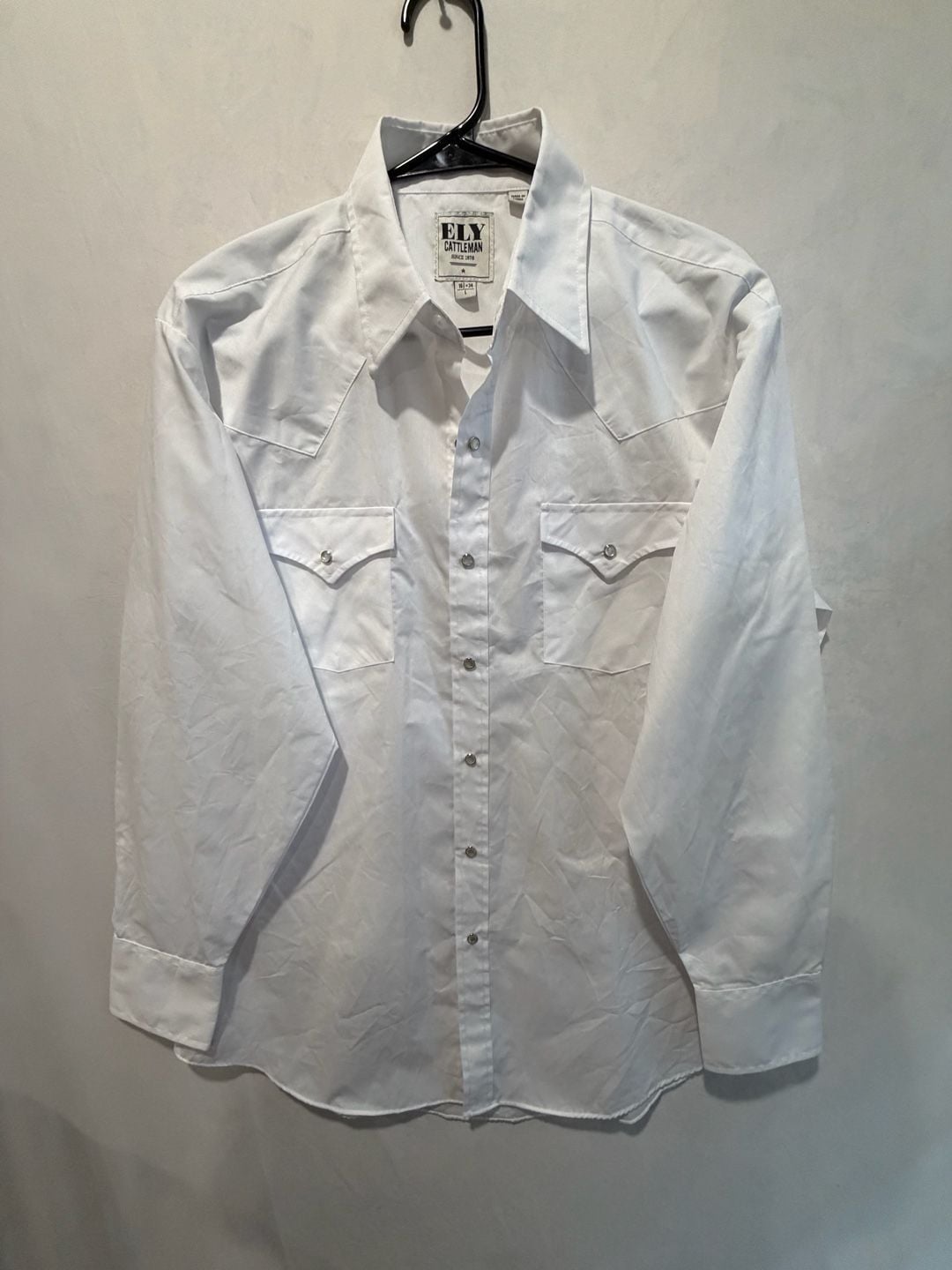 Ely Cattleman Western Shirt Size large White Long Sleeve Pearl Snap 2