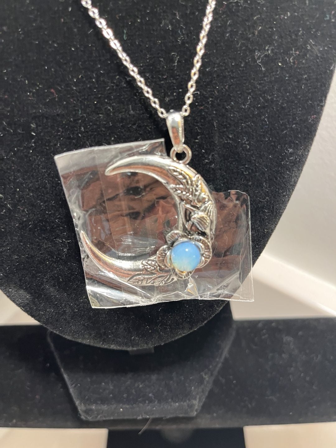 Crescent Moon Opal Pendant Necklace 3