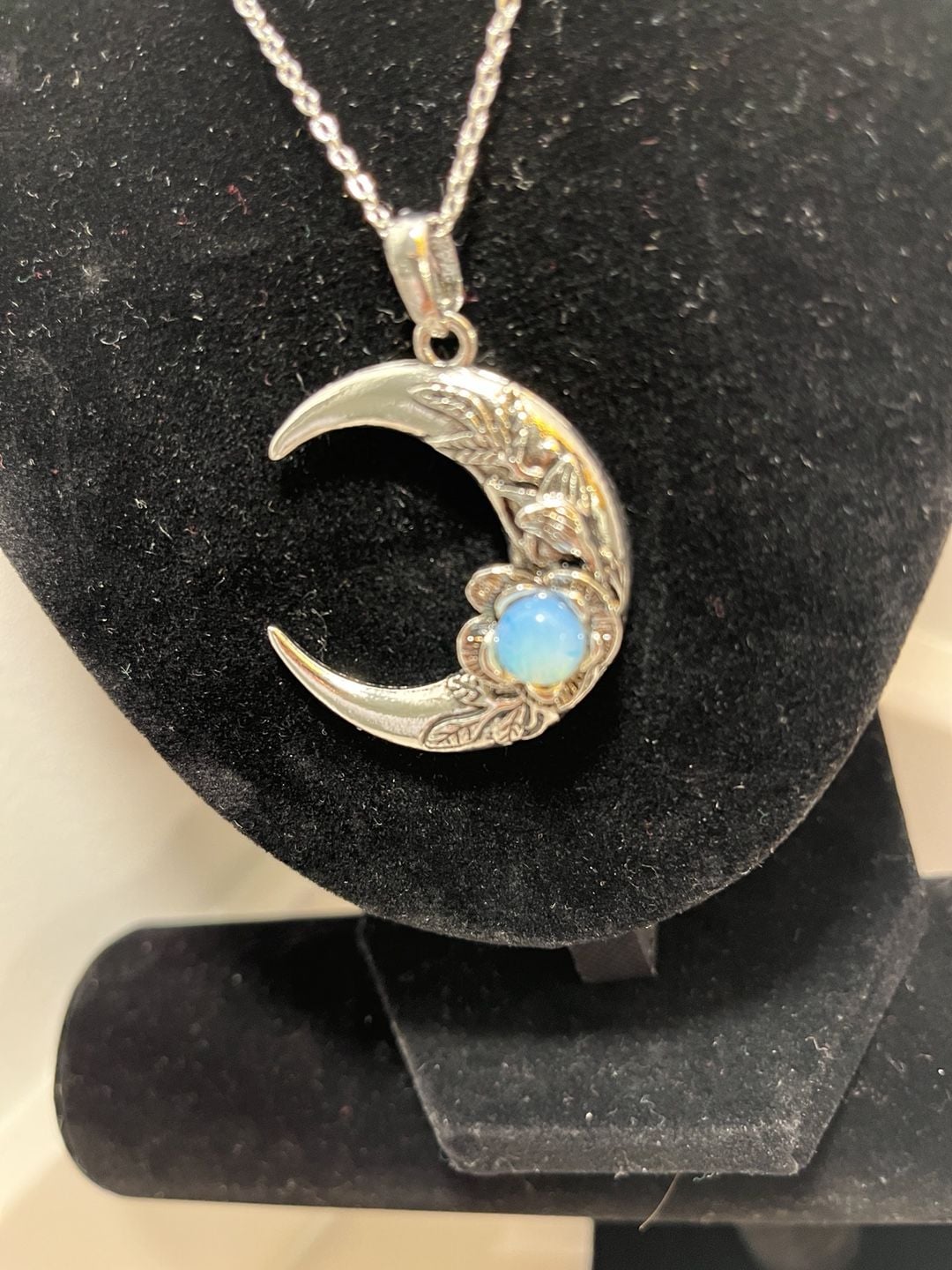 Crescent Moon Opal Pendant Necklace 2