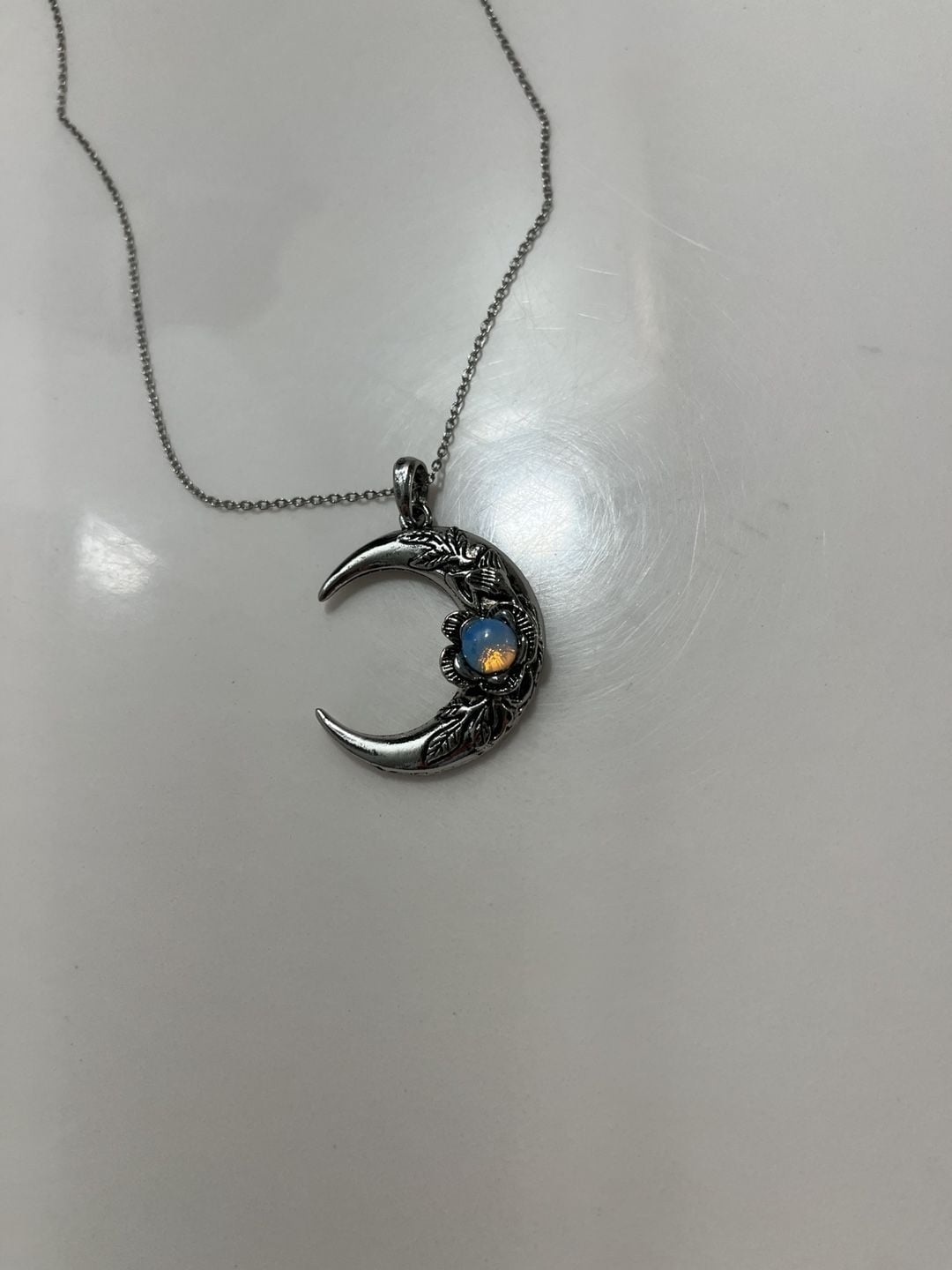 Crescent Moon Opal Pendant Necklace 12