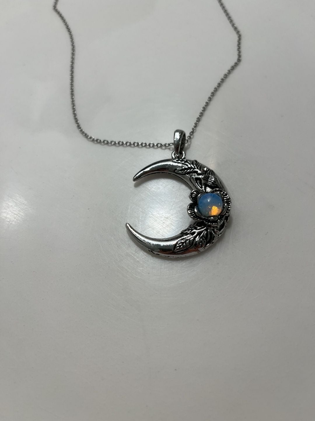 Crescent Moon Opal Pendant Necklace 13