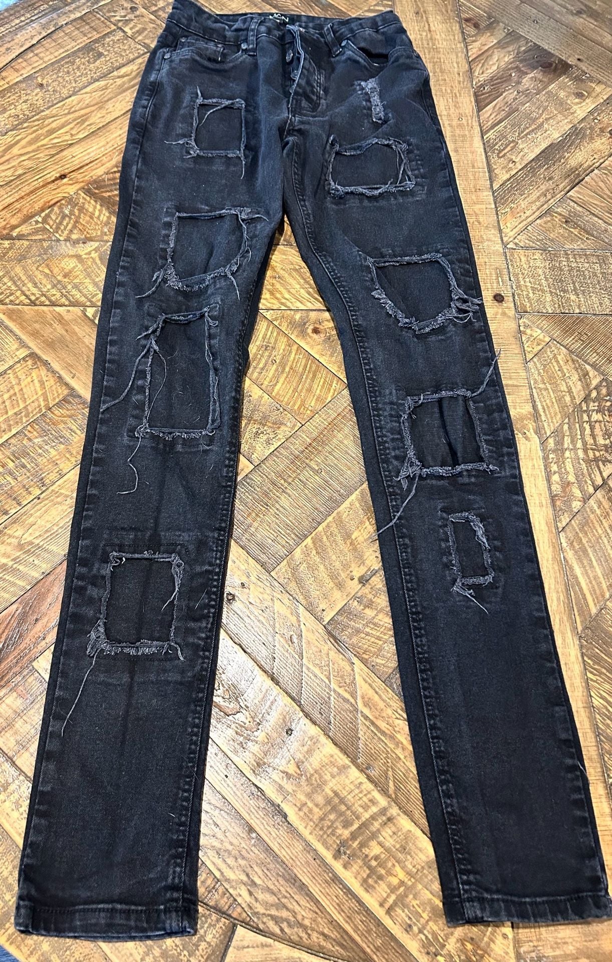 BoohooMAN Distressed Skinny Jeans Size 28 Black 5