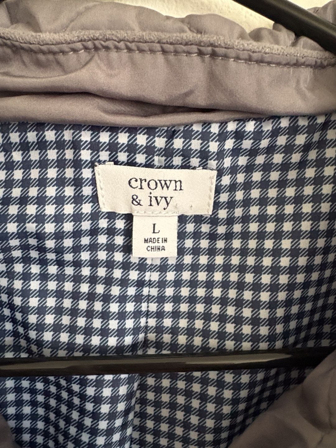 Crown & Ivy Quilted Vest Size L Gray Blue Gingham 3