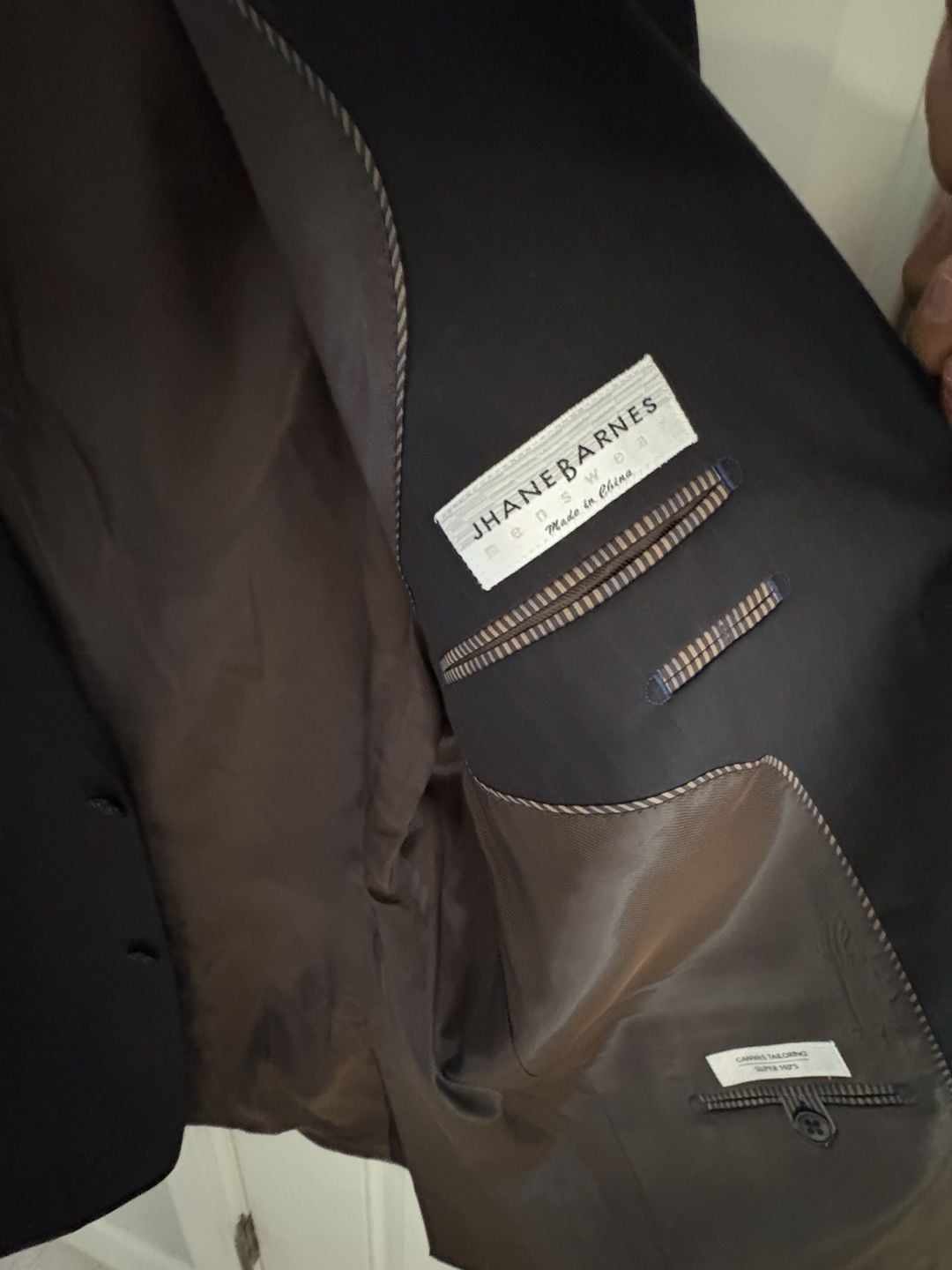 Jhane Barnes Wool Blazer Size 42 Long Black Striped Suit Jacket 5