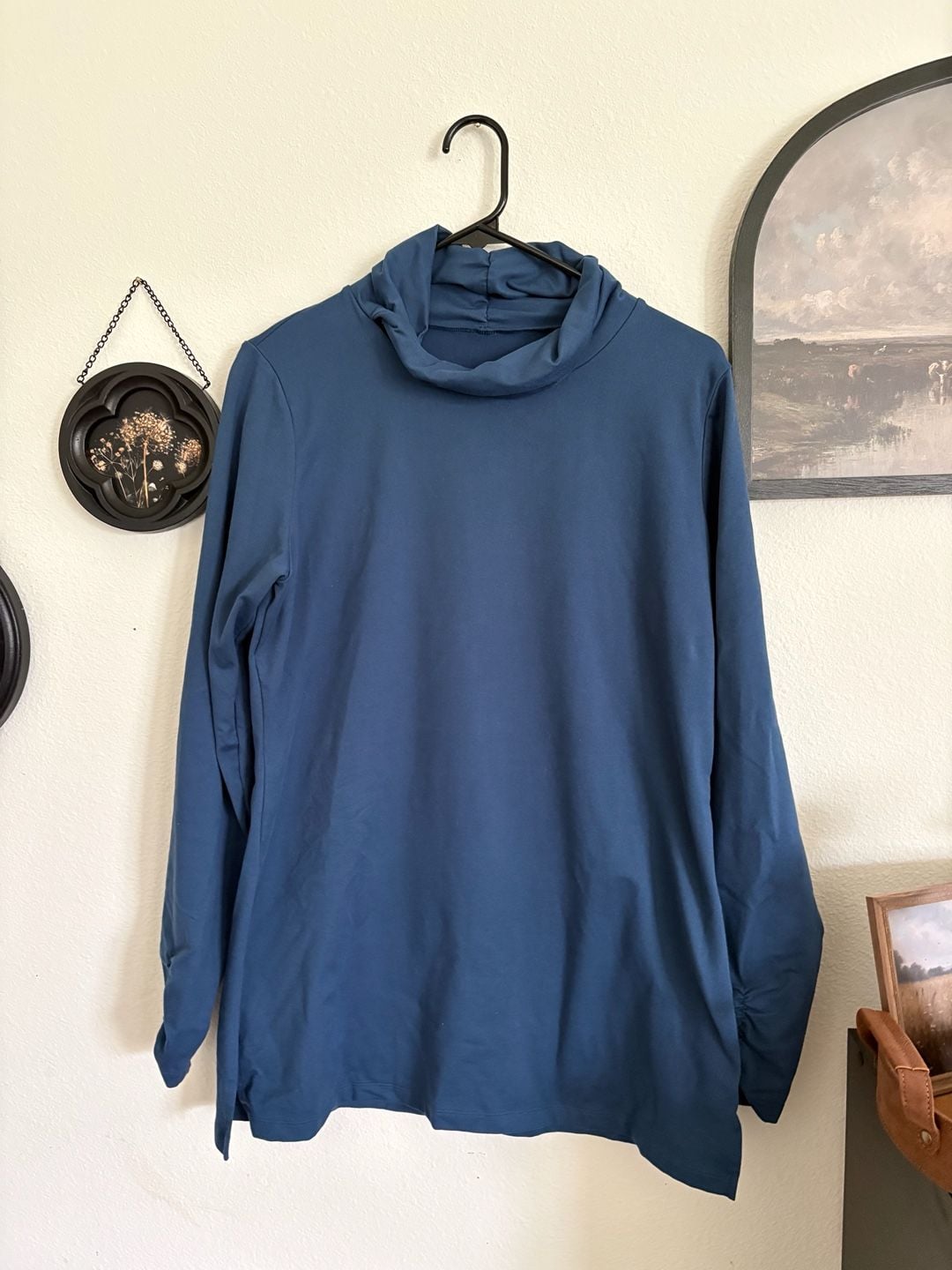 Zuda Cowl Neck Long Sleeve Top Blue 2