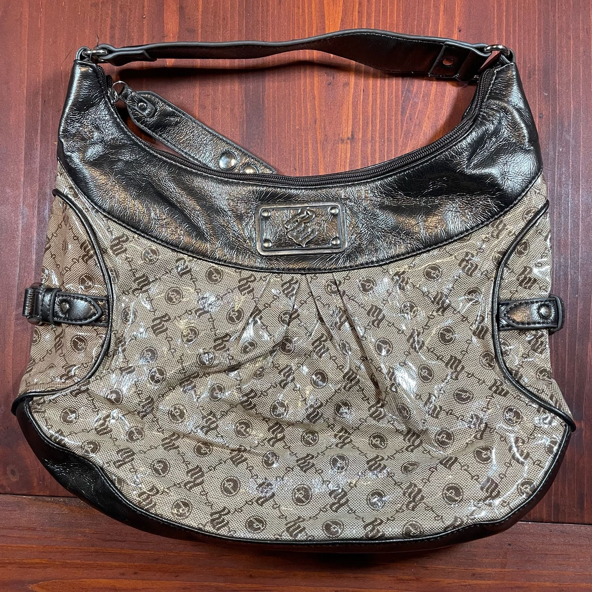 Rocawear Monogram Print Shoulder Bag Metallic Bronze 2