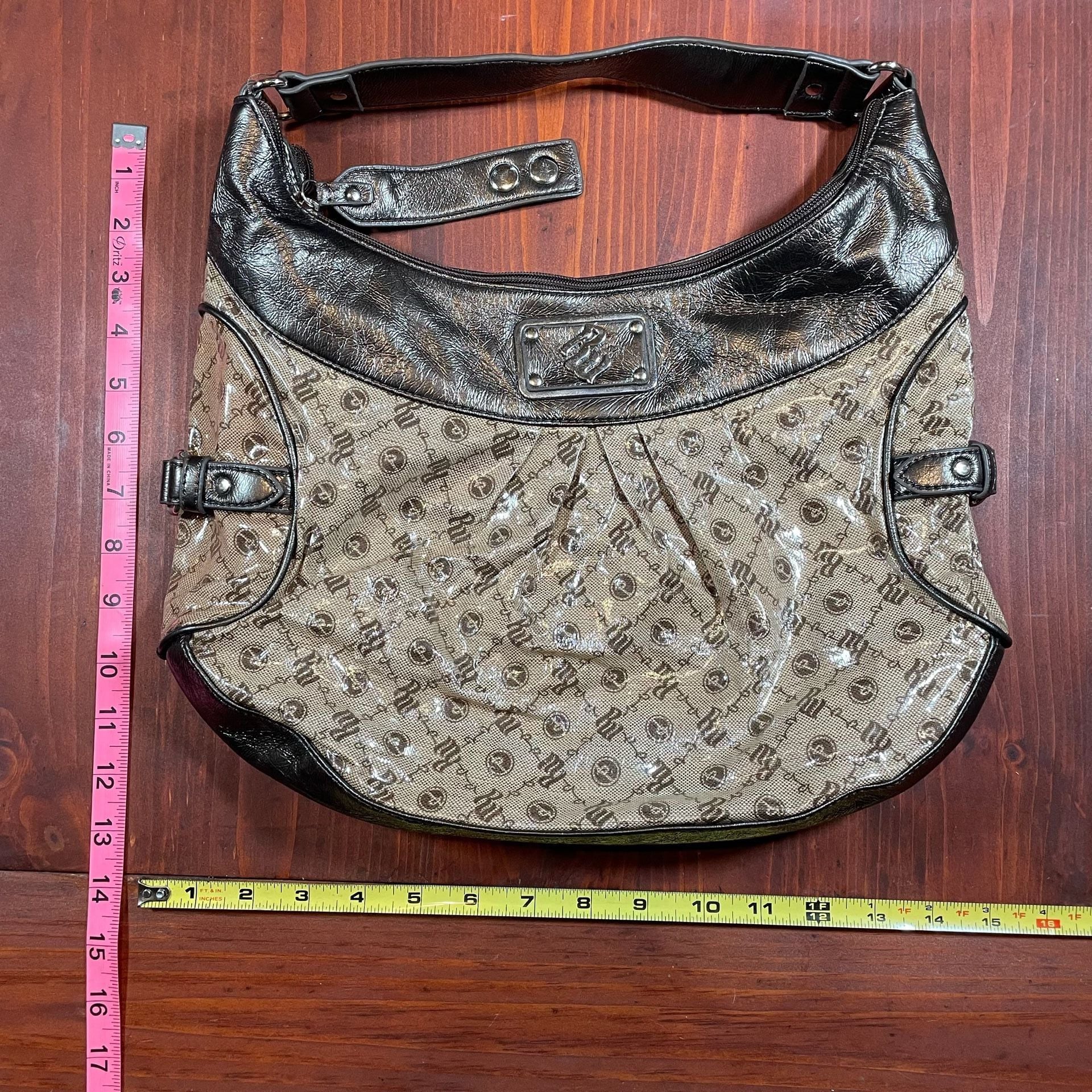 Rocawear Monogram Print Shoulder Bag Metallic Bronze 7