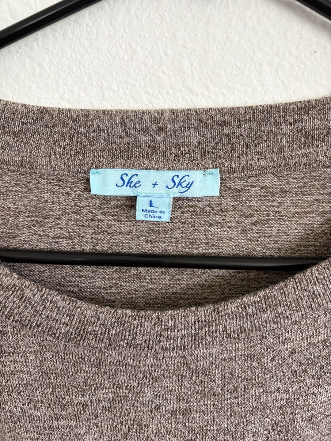 She + Sky Sweater Size L Brown Long Bishop Sleeve Tie Front Top 4