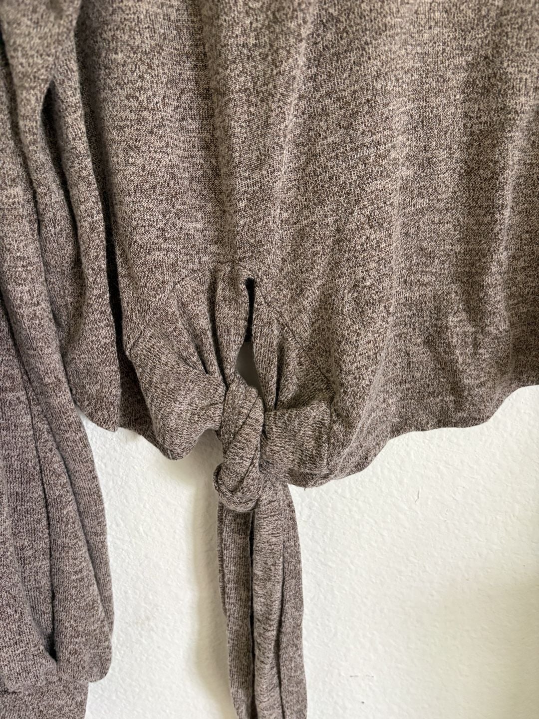 She + Sky Sweater Size L Brown Long Bishop Sleeve Tie Front Top 5