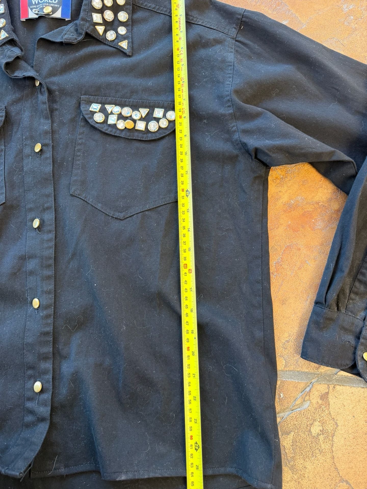 Vintage APPAREL WORLD Rhinestone Studded Western Shirt Black -L 8