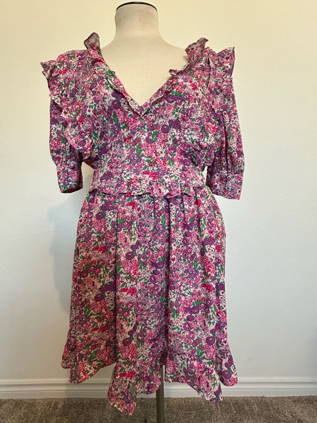 For Love & Lemons Floral Dress Size XS Pink Ruffle Mini 2