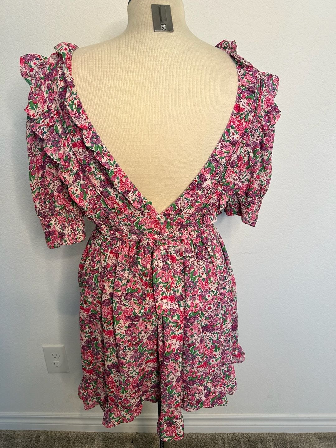 For Love & Lemons Floral Dress Size XS Pink Ruffle Mini 5
