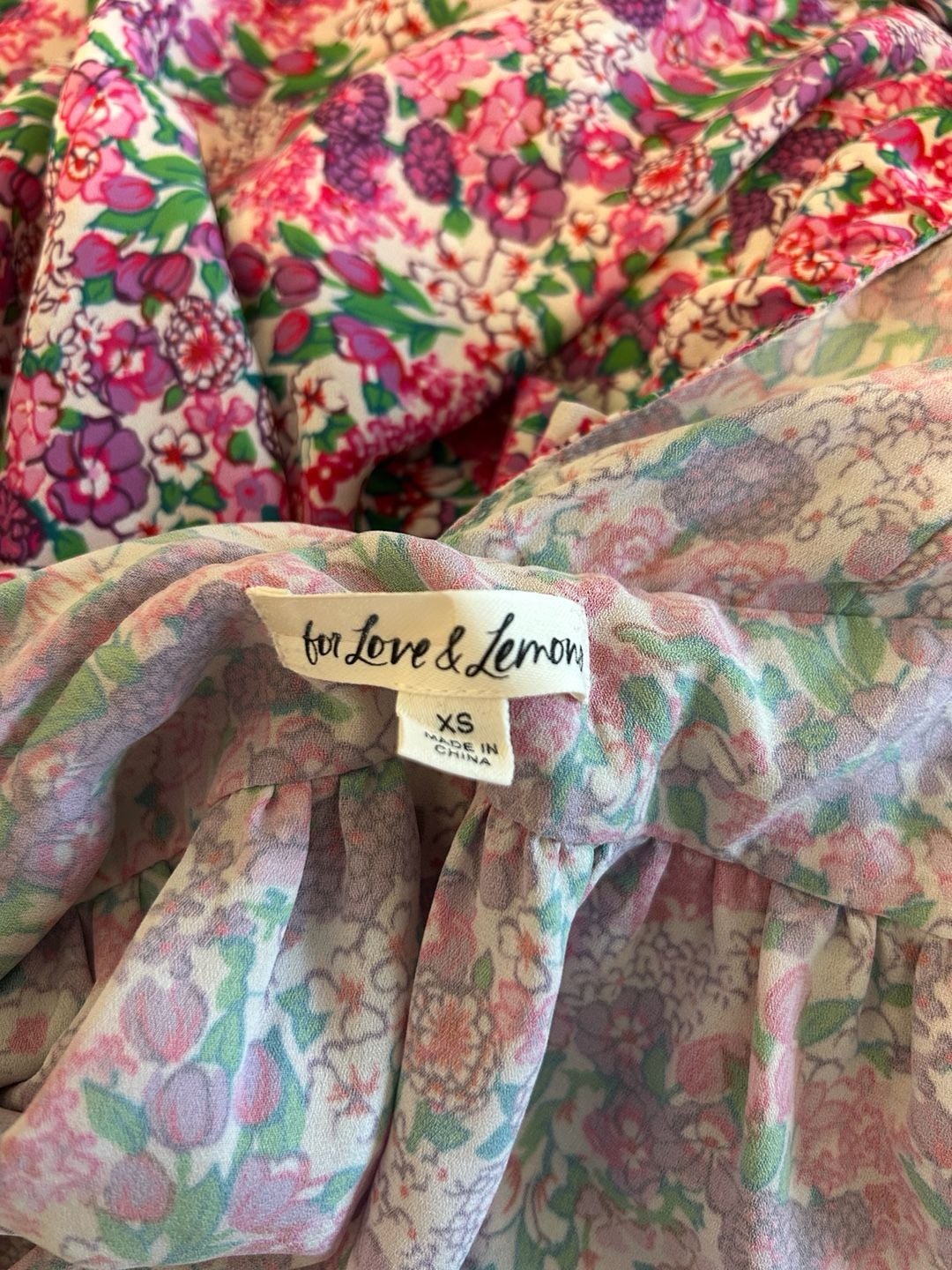 For Love & Lemons Floral Dress Size XS Pink Ruffle Mini 7