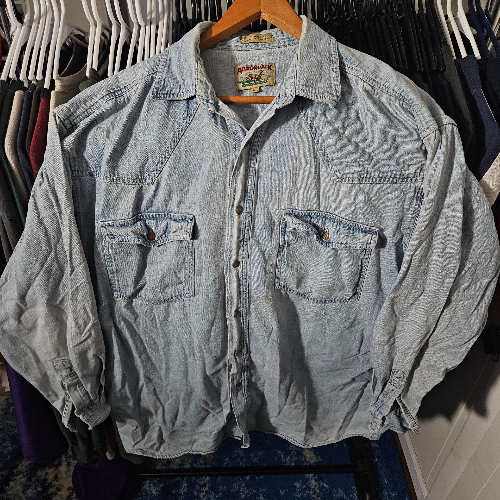 Adirondack Denim Shirt Size L Light Blue Long Sleeve Western 2