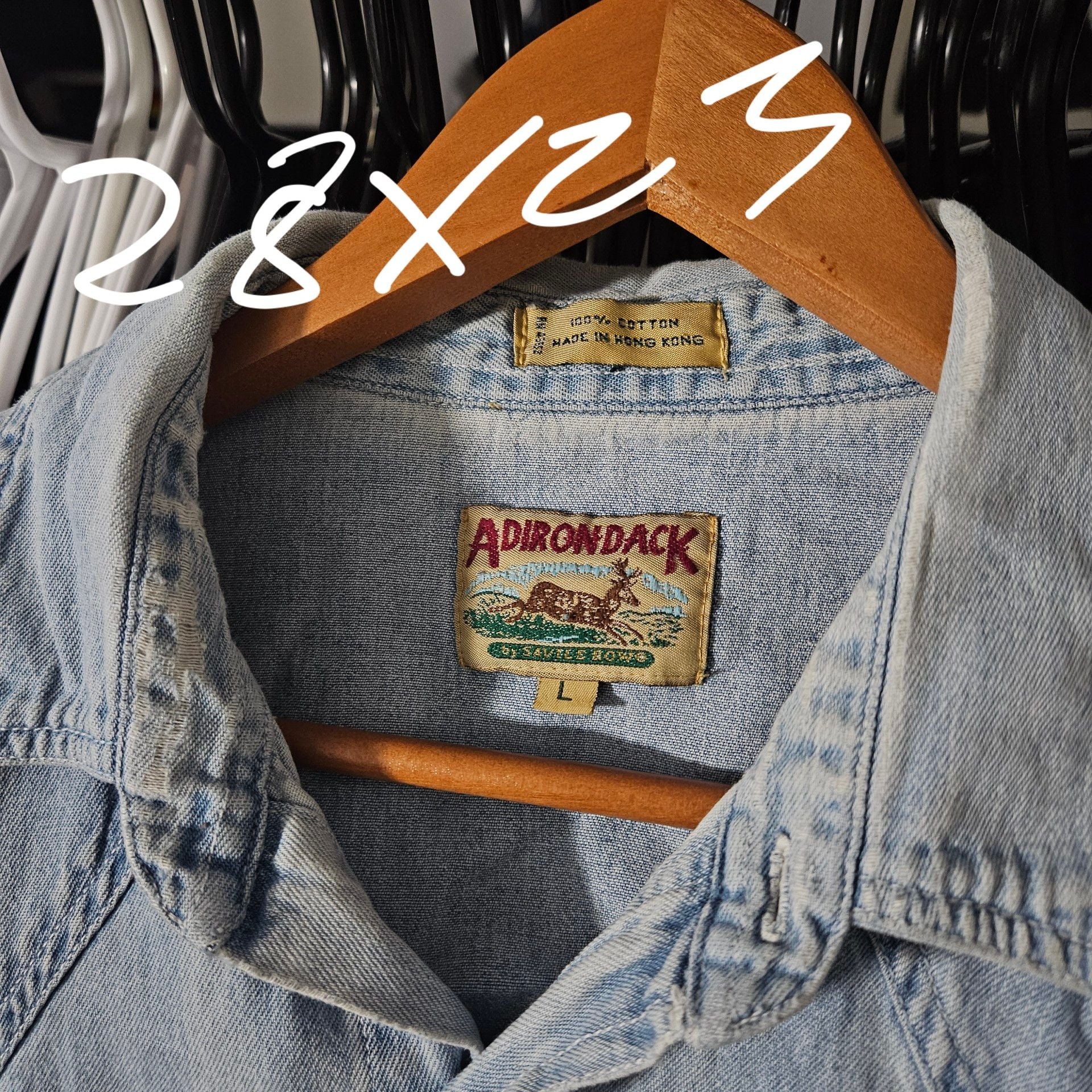 Adirondack Denim Shirt Size L Light Blue Long Sleeve Western 3