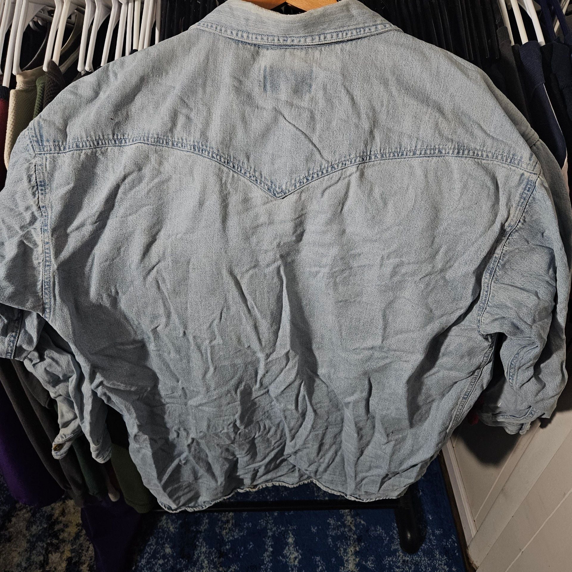 Adirondack Denim Shirt Size L Light Blue Long Sleeve Western 5