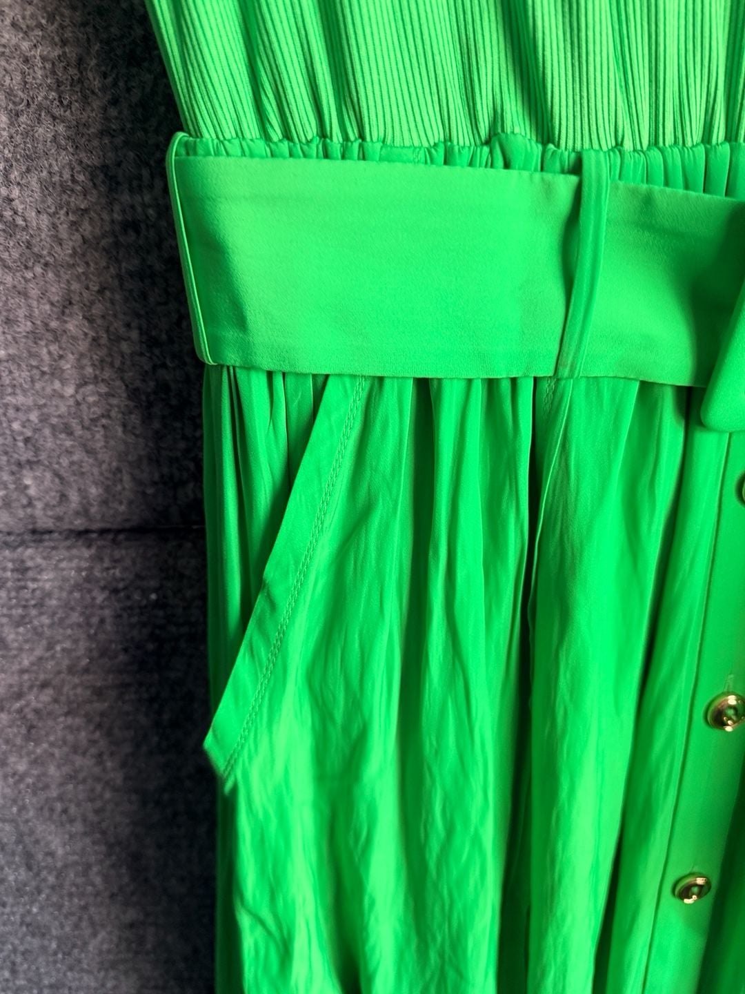 Ramy Brook Dress Size L Green Midi Belted Ribbed Short Sleeve 5
