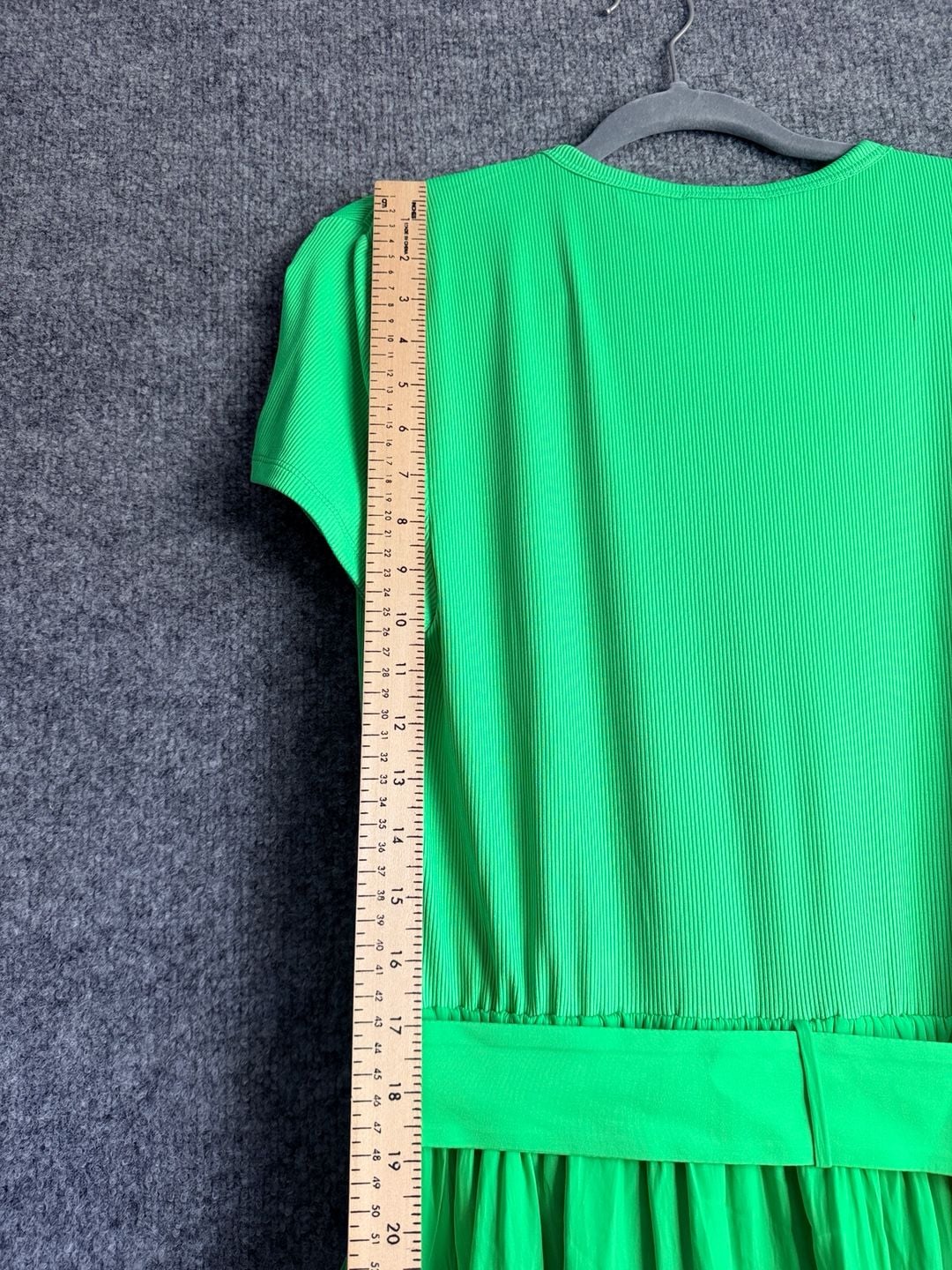 Ramy Brook Dress Size L Green Midi Belted Ribbed Short Sleeve 7