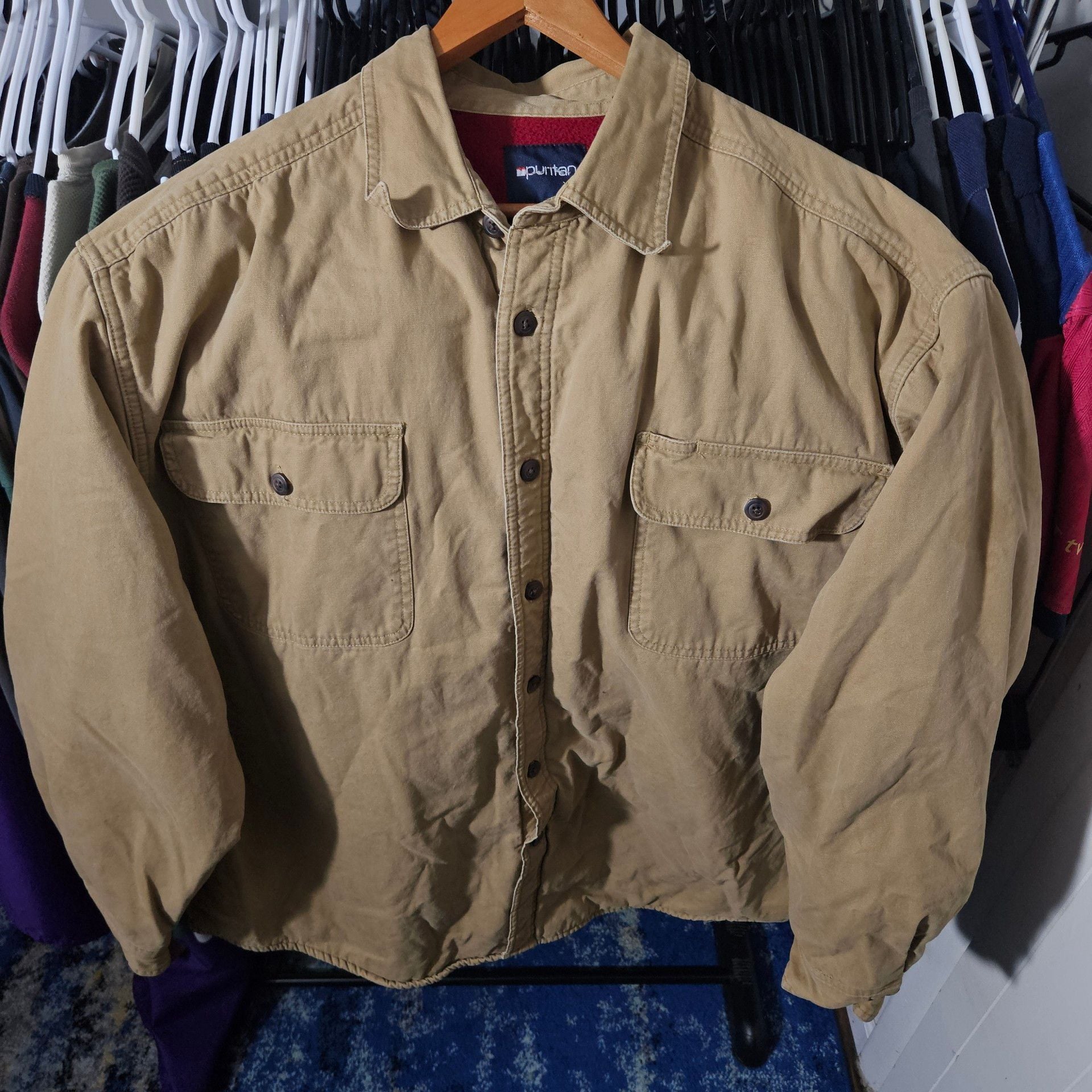 Puritan Fleece Lined Button Up Shirt Tan XL 3