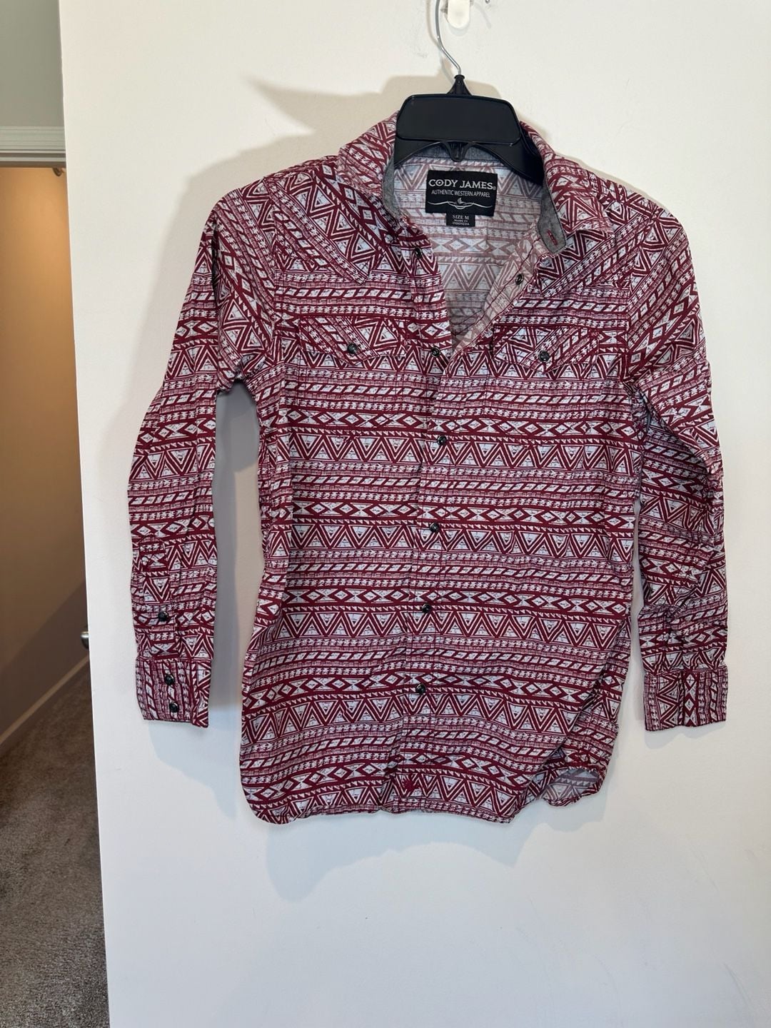 100% Cotton Cody James Long Sleeve Western Shirt Size M Red Geometric Print  7