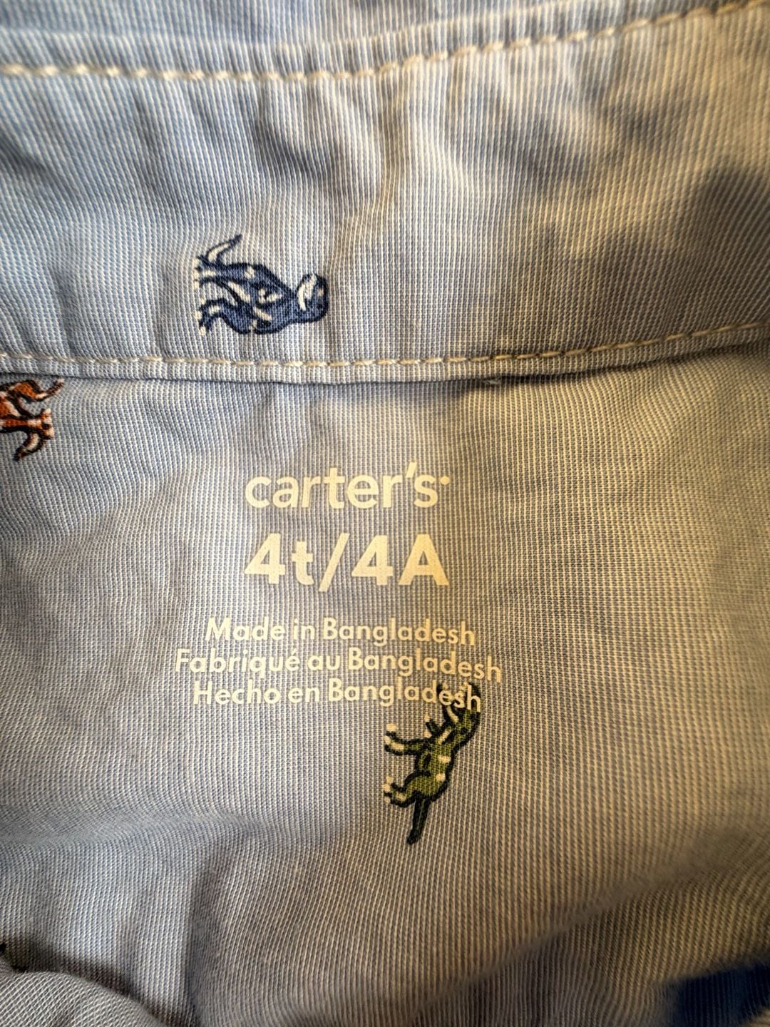 Carter's Dinosaur Button Down Shirt Size 4T Blue 4