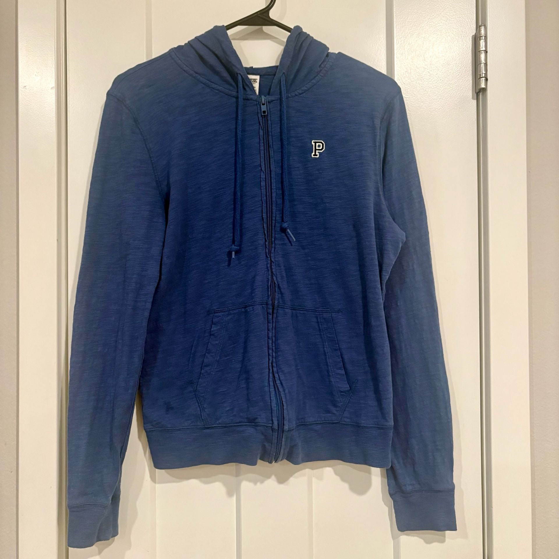 PINK Victoria’s Secret Blue Zip Up Hoodie Womens Small Cotton Slub Y2K Layering 2